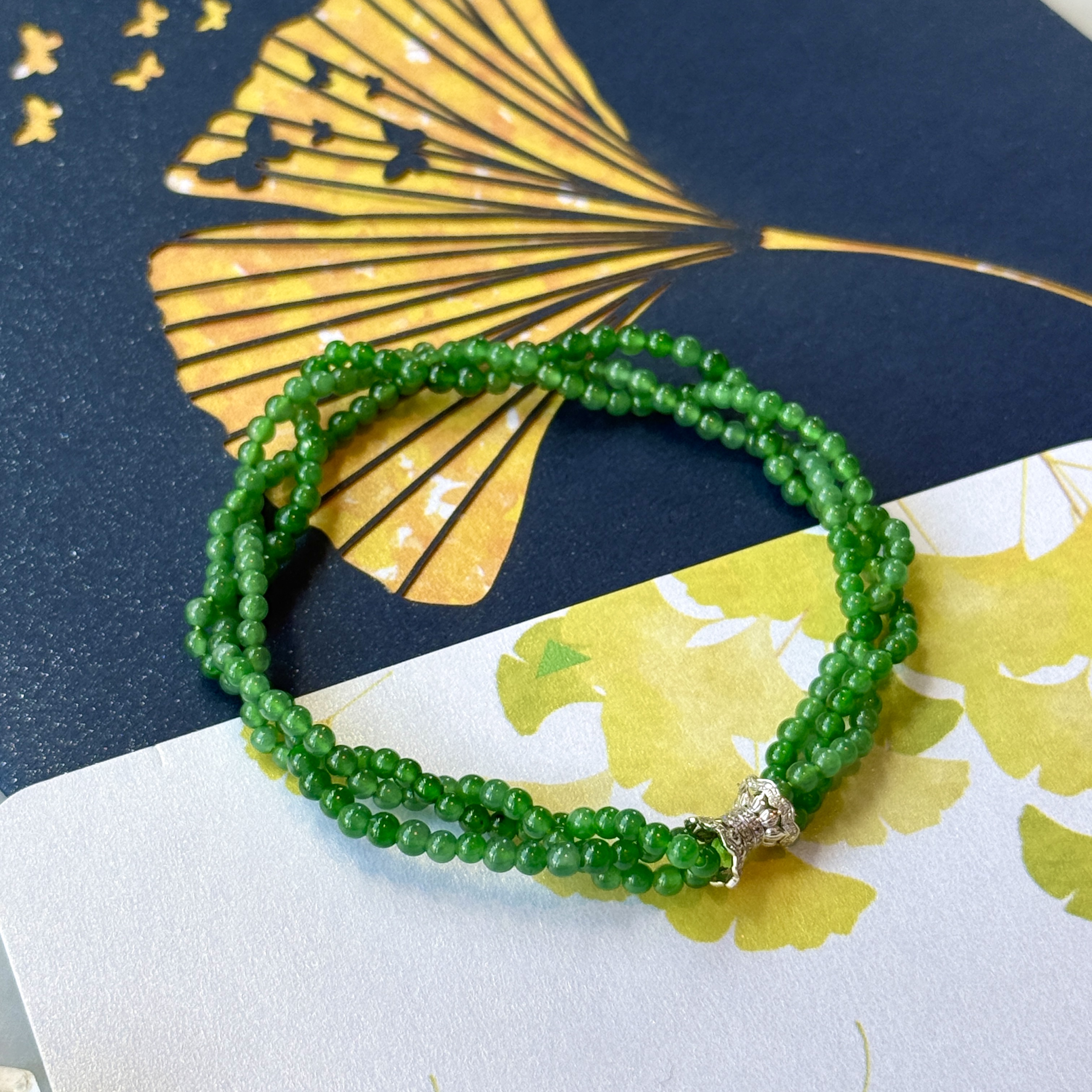 18K White Gold Clasp Green Beads Jade Bracelet (PJA01050)