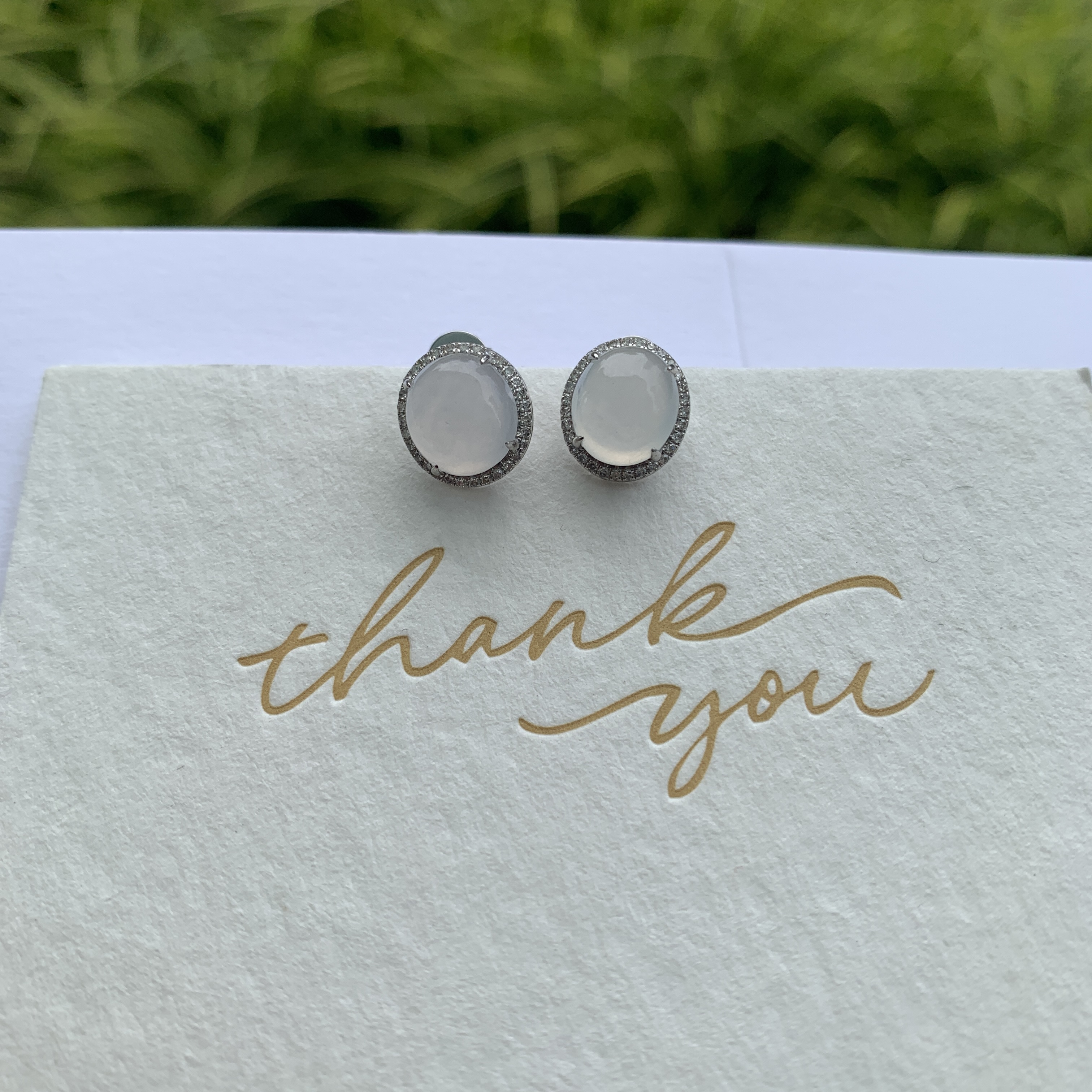 18K White Gold Pale Pinkish Jade Ear Studs (PJA00654)