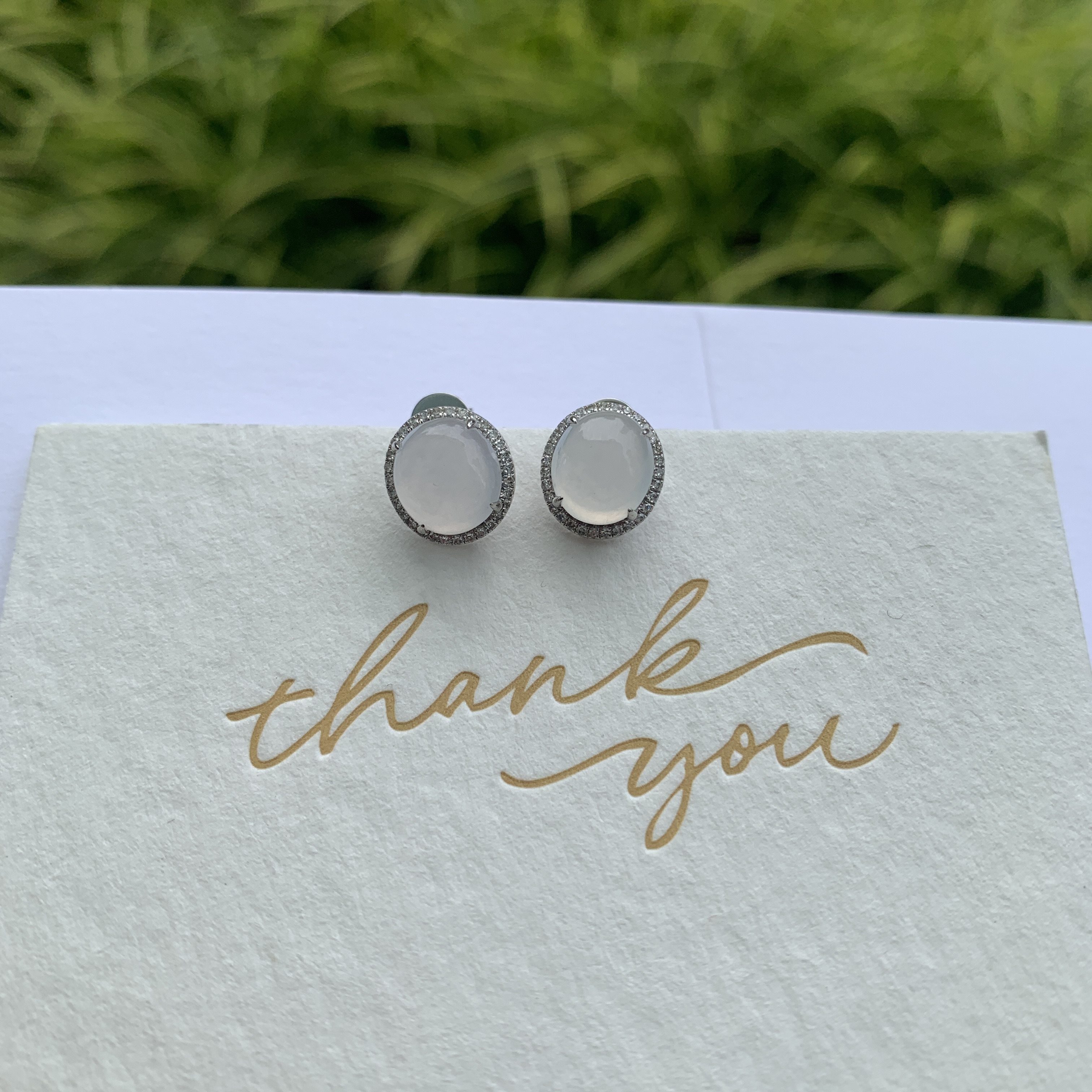 18K White Gold Pale Pinkish Jade Ear Studs (PJA00654)