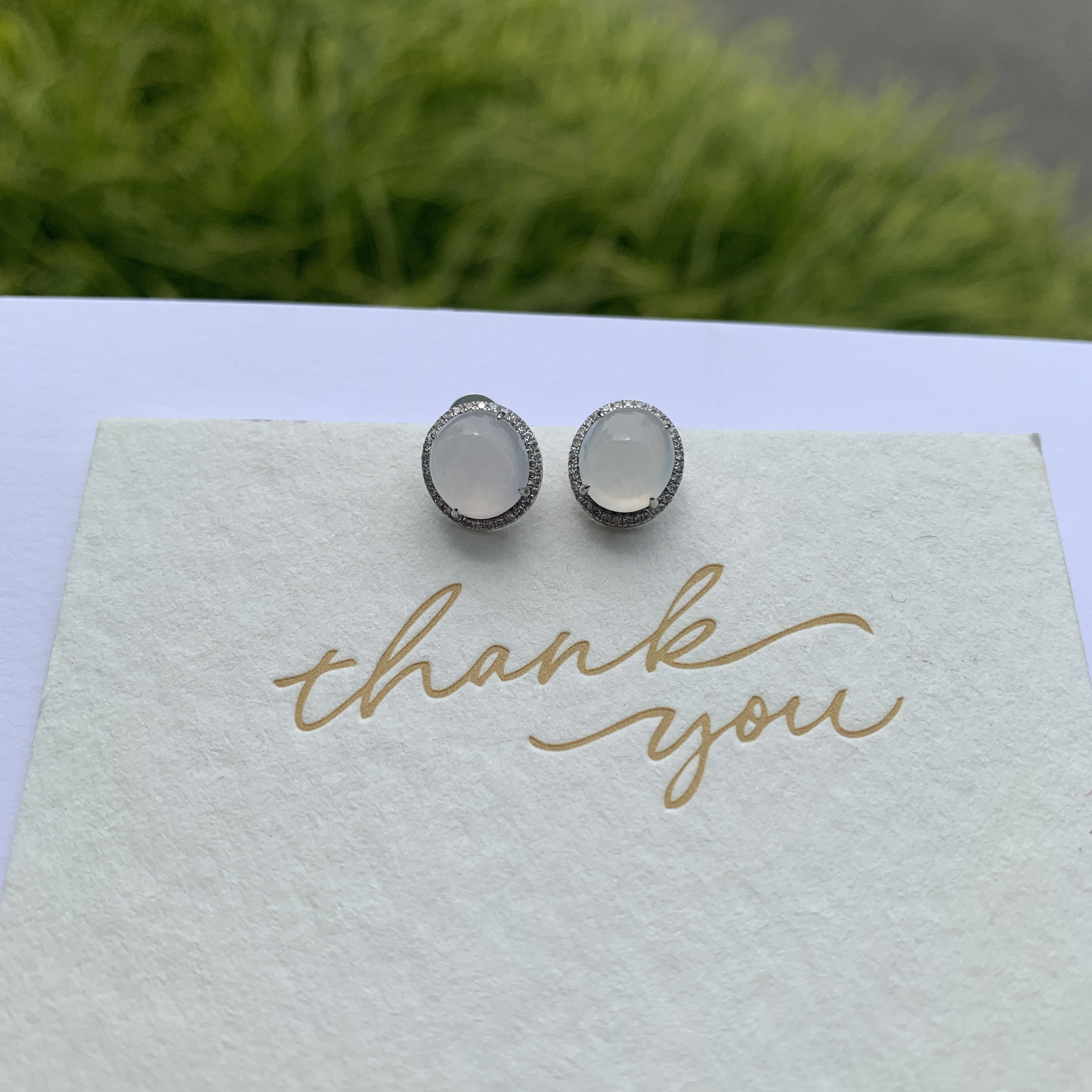 18K White Gold Pale Pinkish Jade Ear Studs (PJA00654)