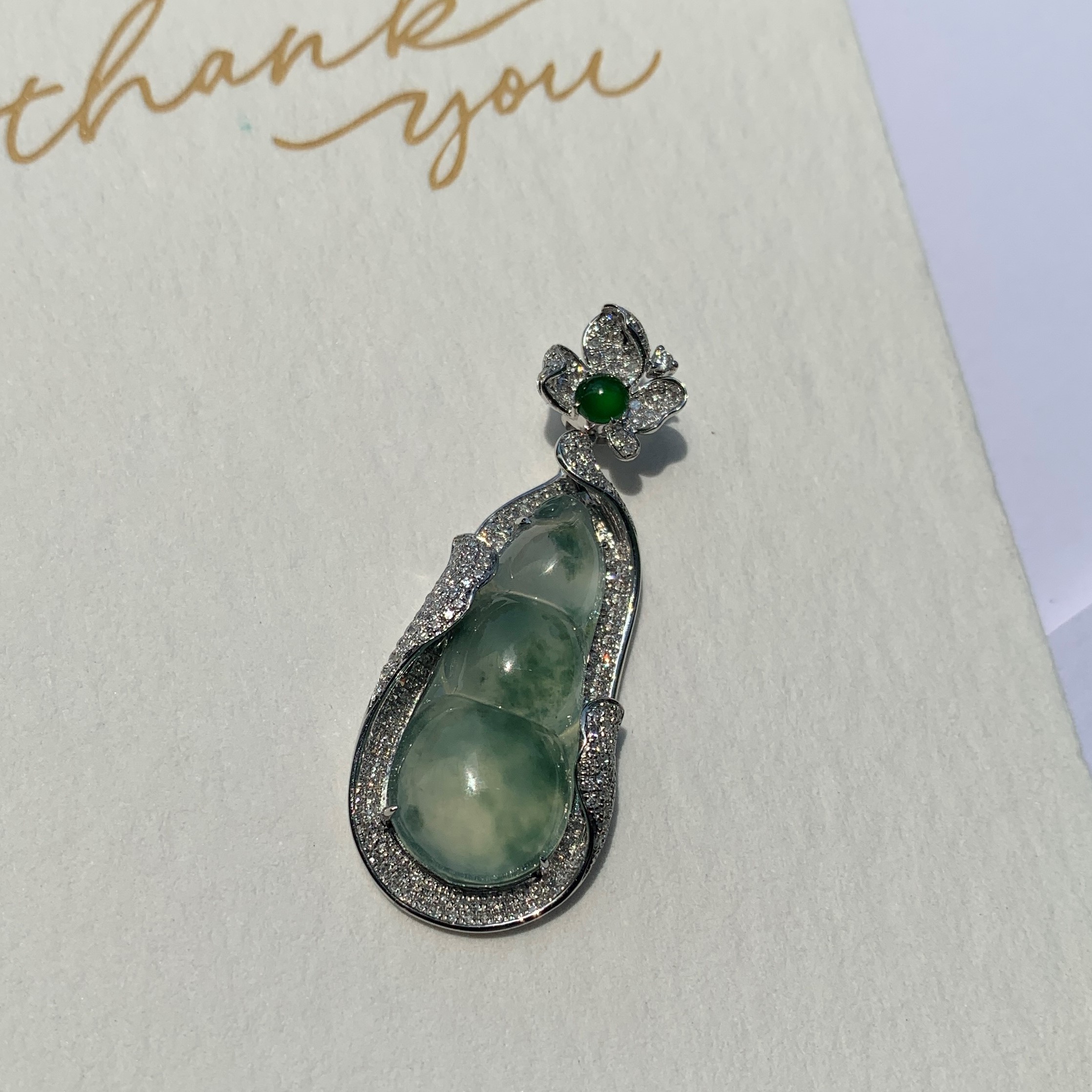 Bluish Green Piao Hua Peapod Jade Pendant (PJA00697)