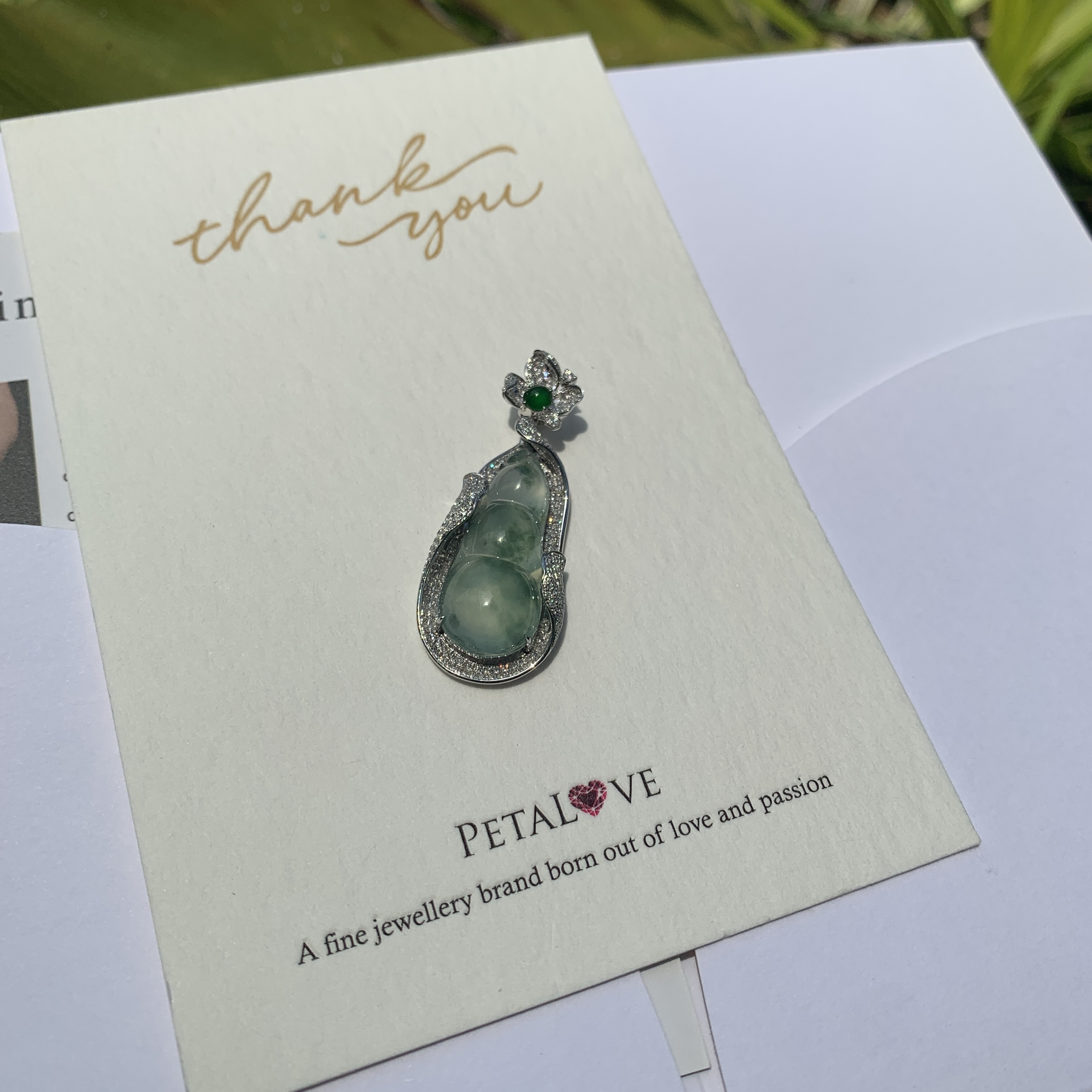 Bluish Green Piao Hua Peapod Jade Pendant (PJA00697)