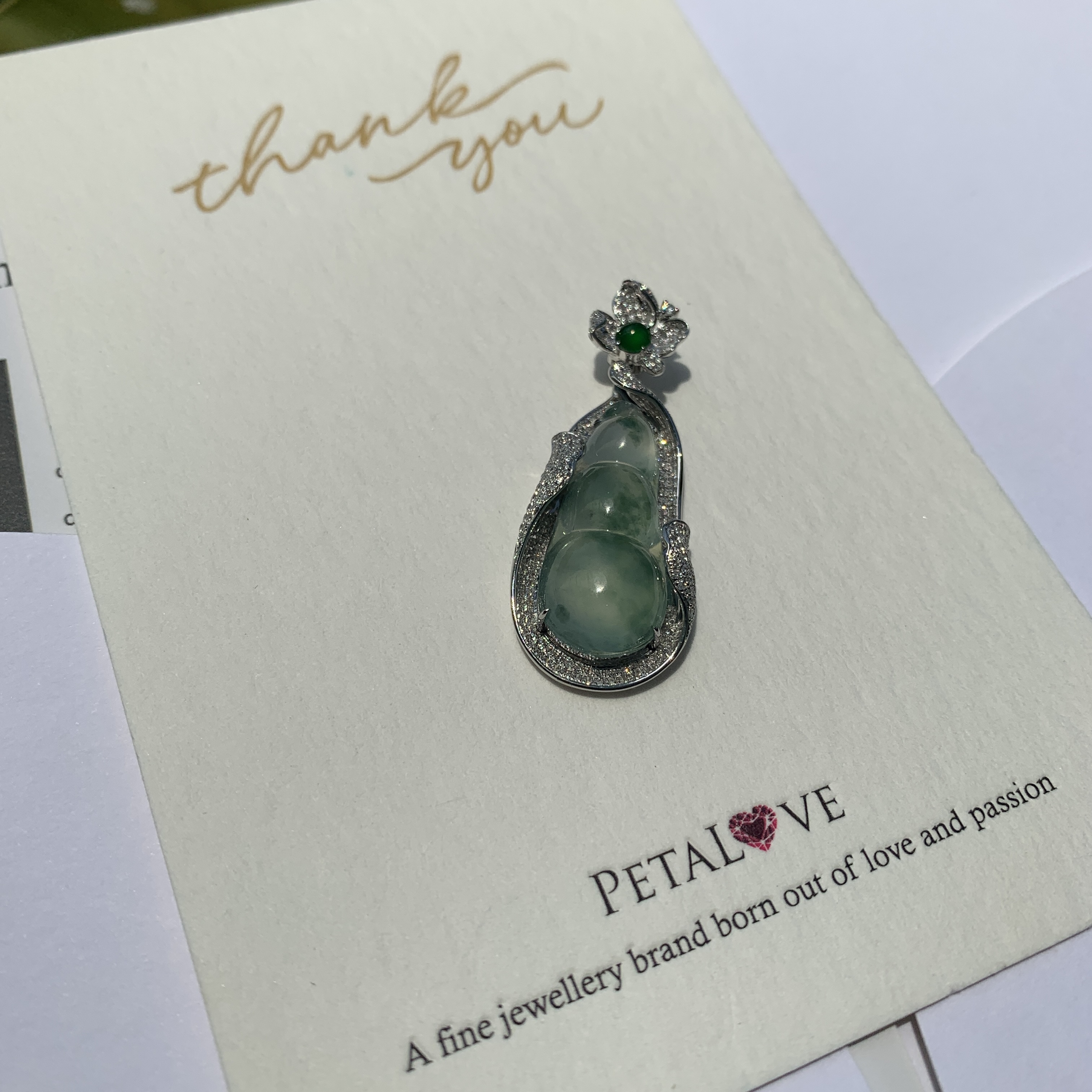 Bluish Green Piao Hua Peapod Jade Pendant (PJA00697)