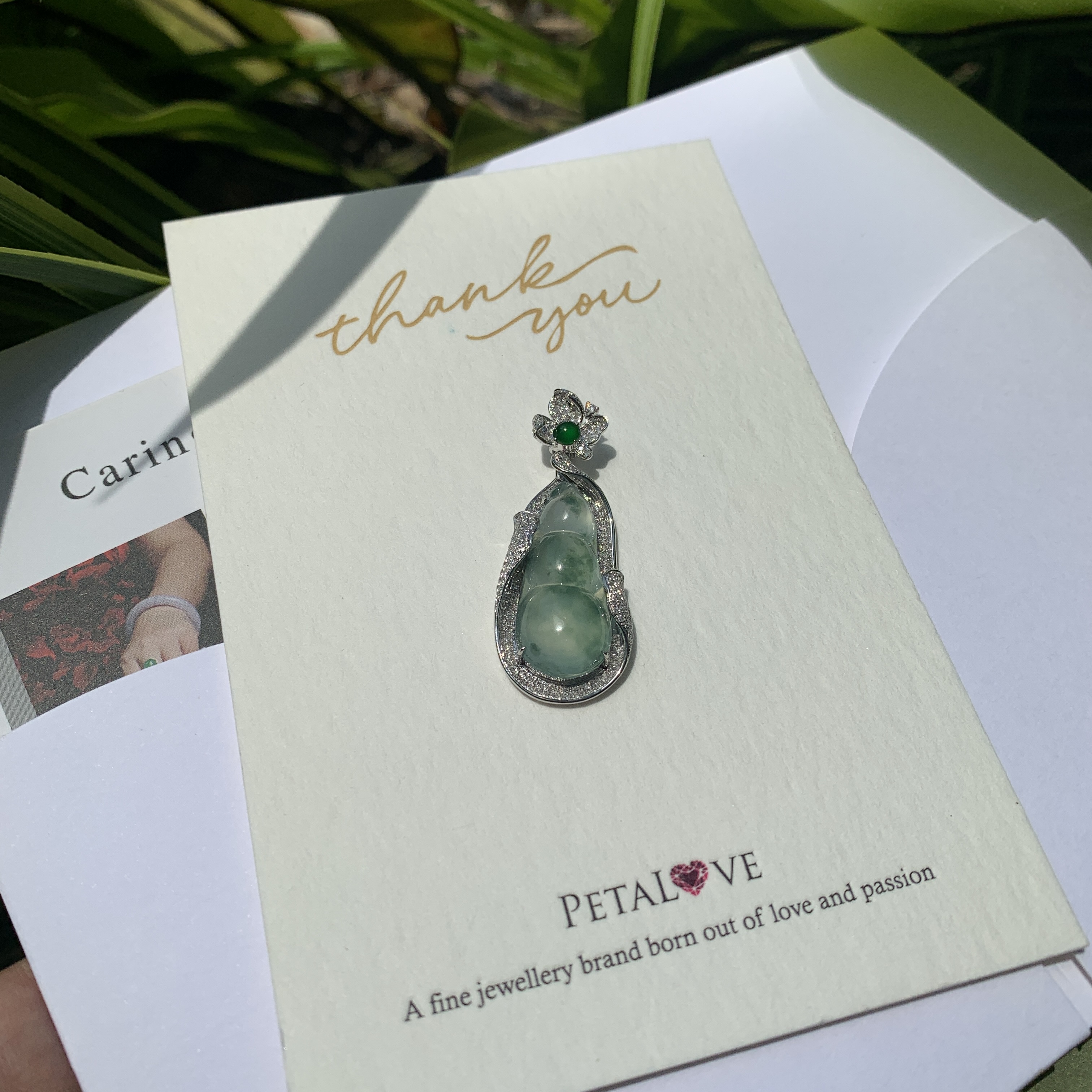 Bluish Green Piao Hua Peapod Jade Pendant (PJA00697)