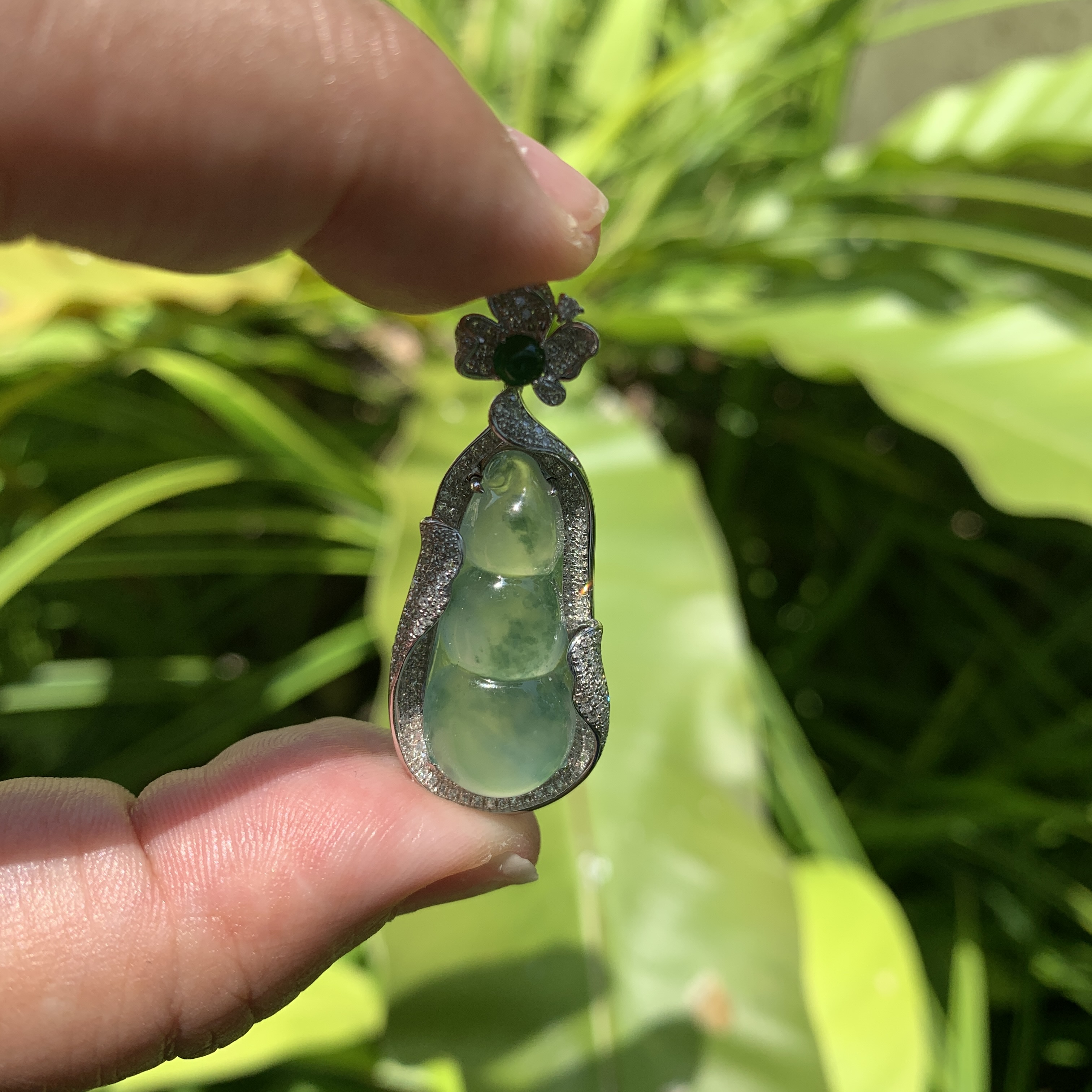 Bluish Green Piao Hua Peapod Jade Pendant (PJA00697)