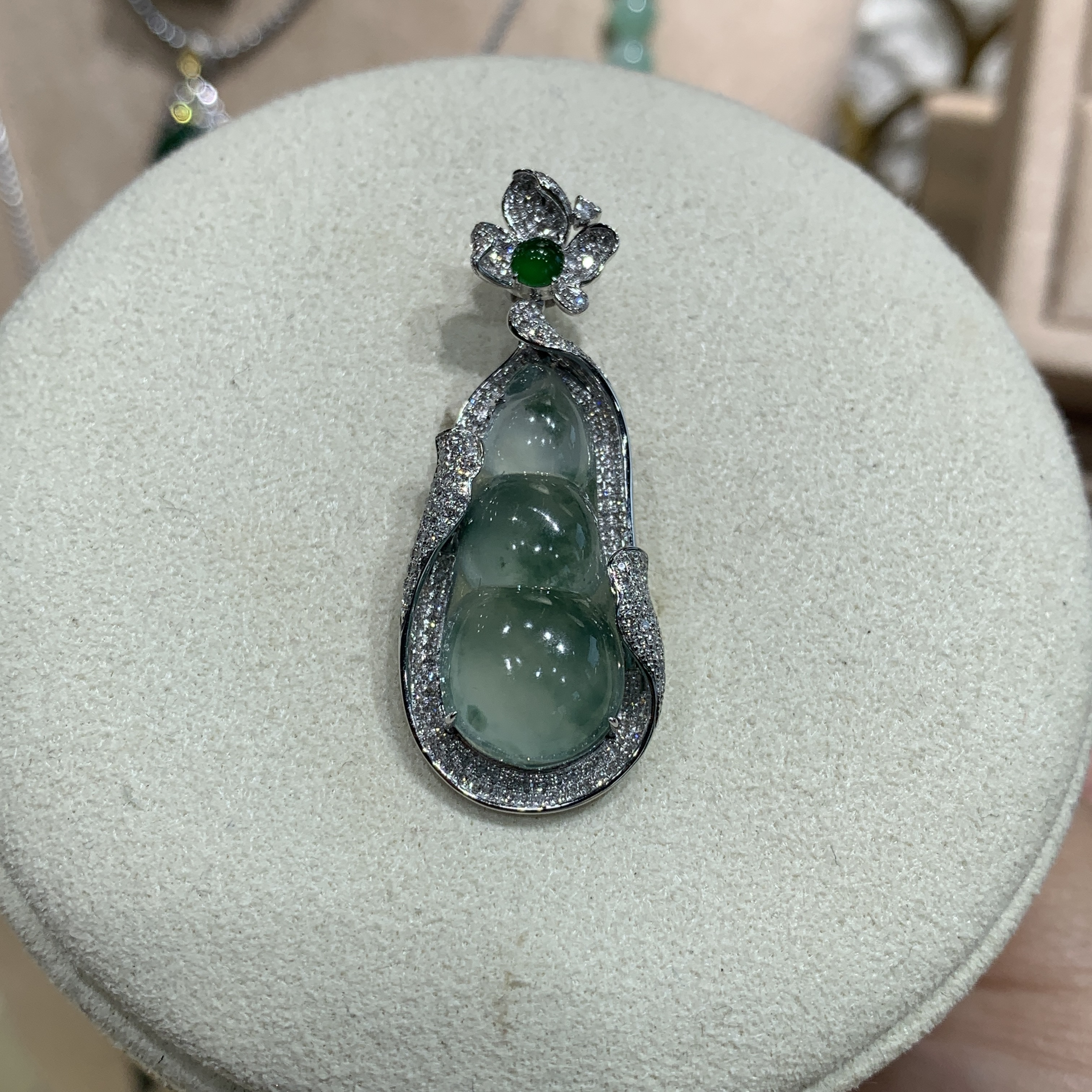 Bluish Green Piao Hua Peapod Jade Pendant (PJA00697)
