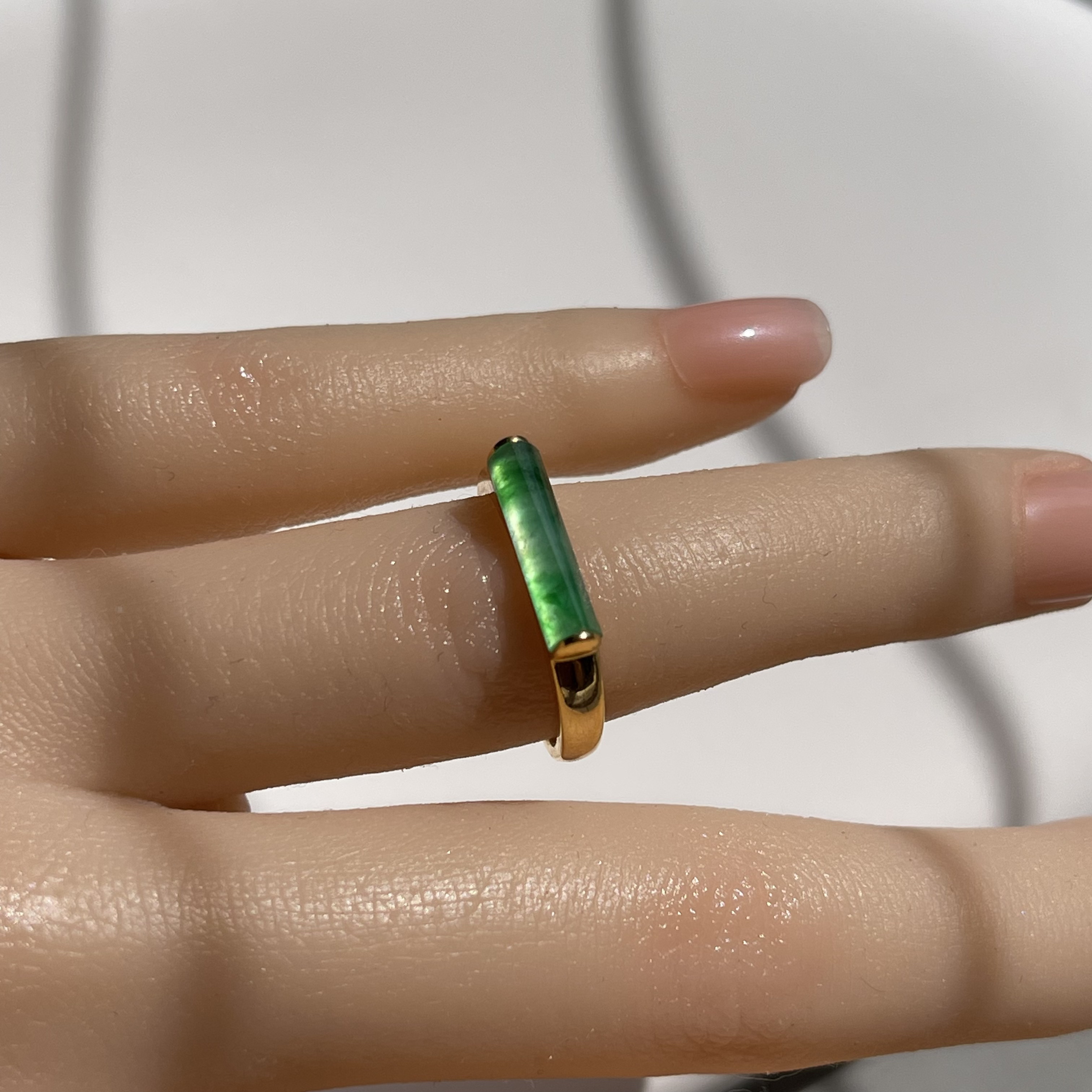 18K Yellow Gold Saddle Jade Ring (PJA00410)