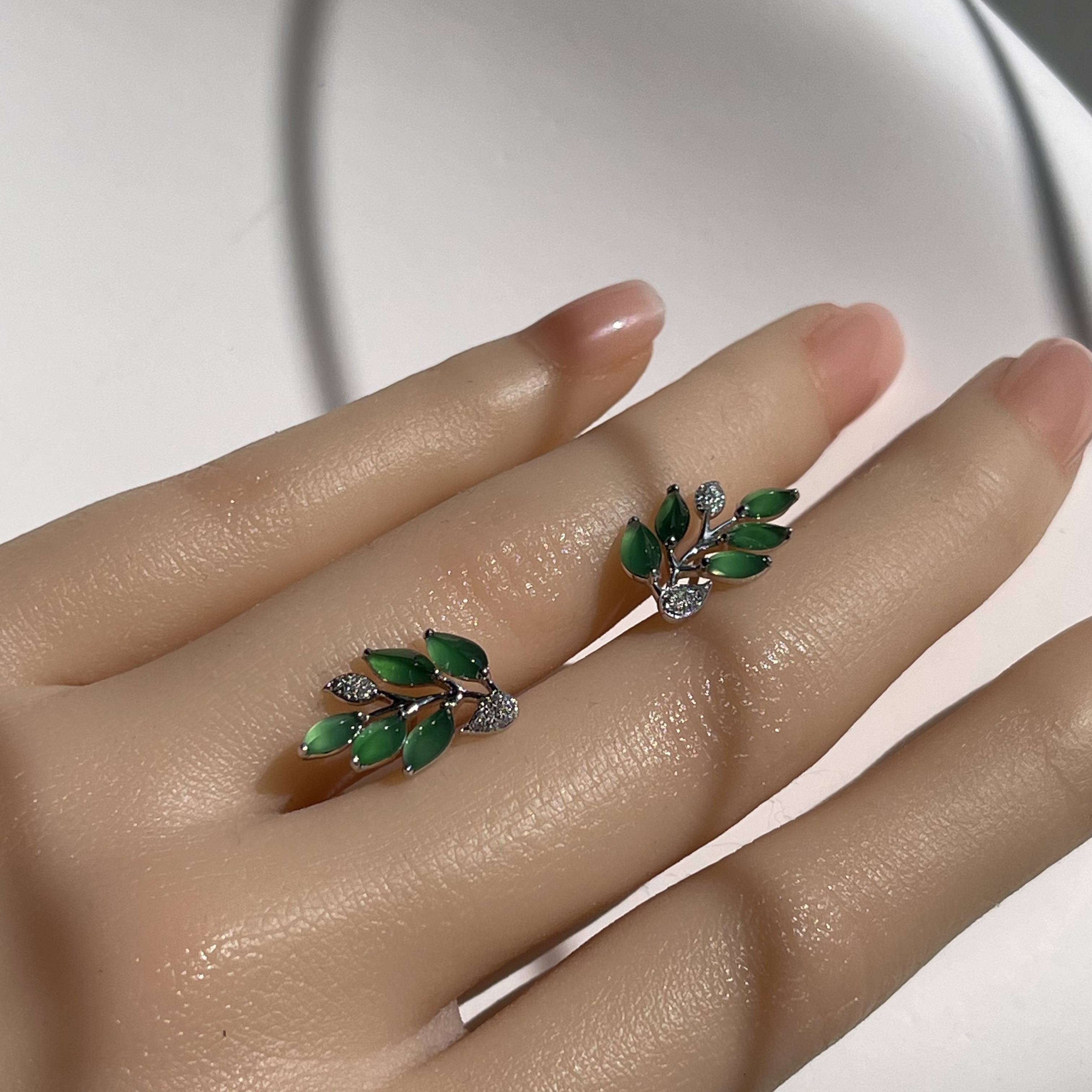 18K White Gold Flower Jade Earrings (PJA00399)