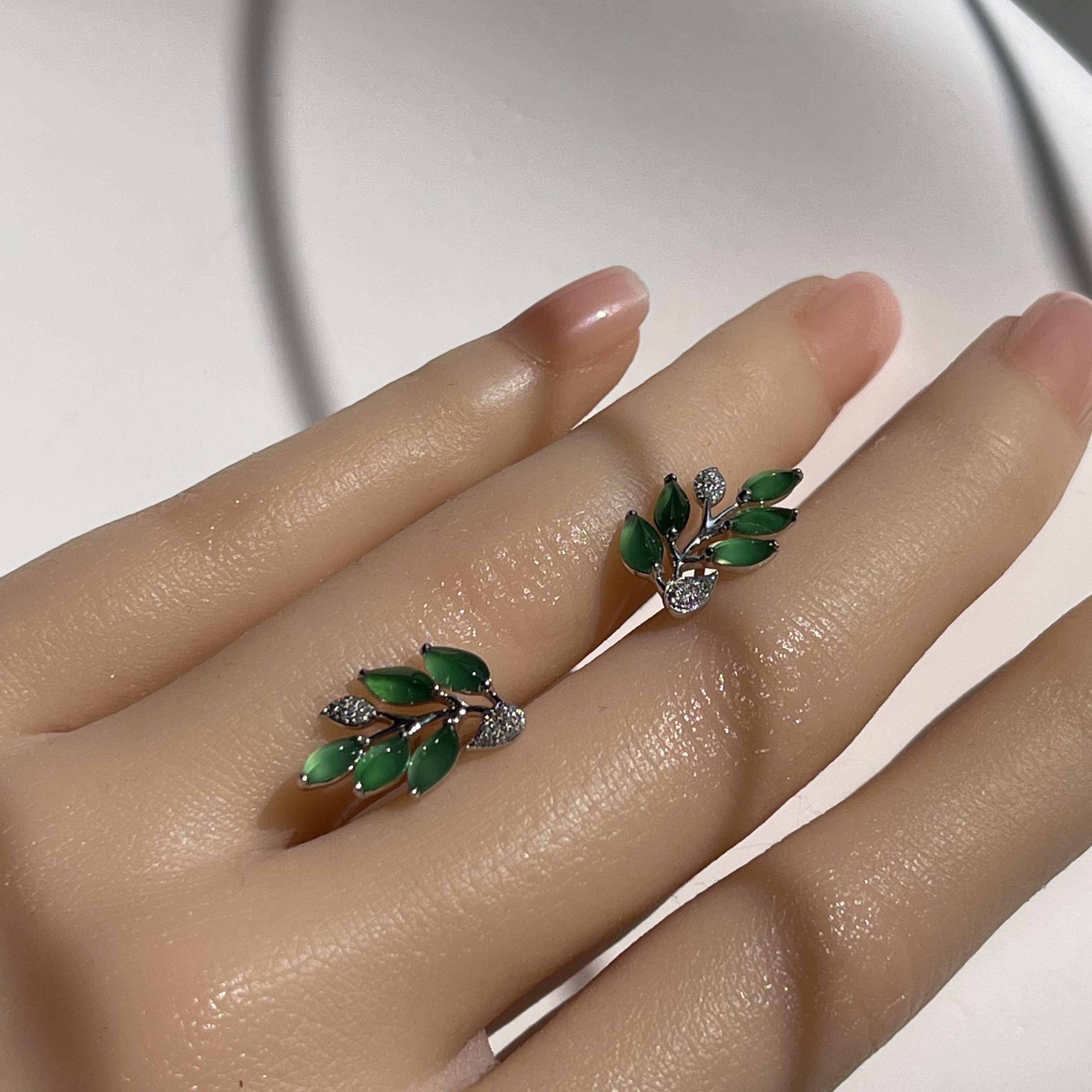 18K White Gold Flower Jade Earrings (PJA00399)