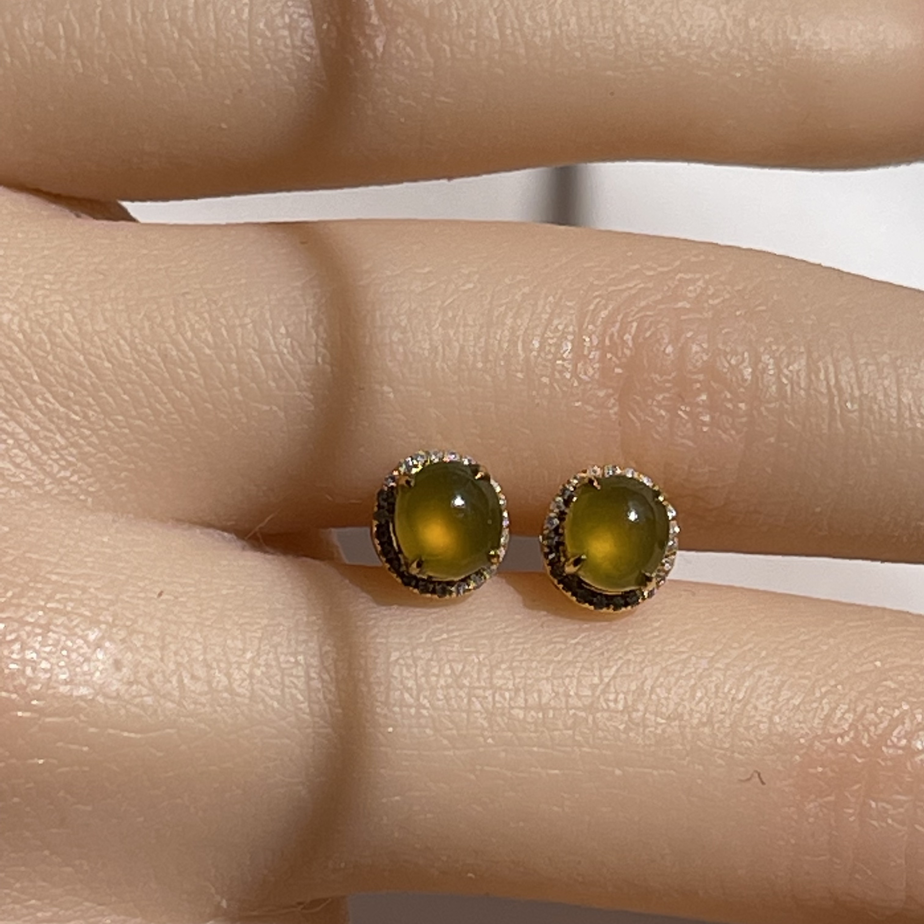 18K White Gold Golden Jade Earrings (PJA00318)