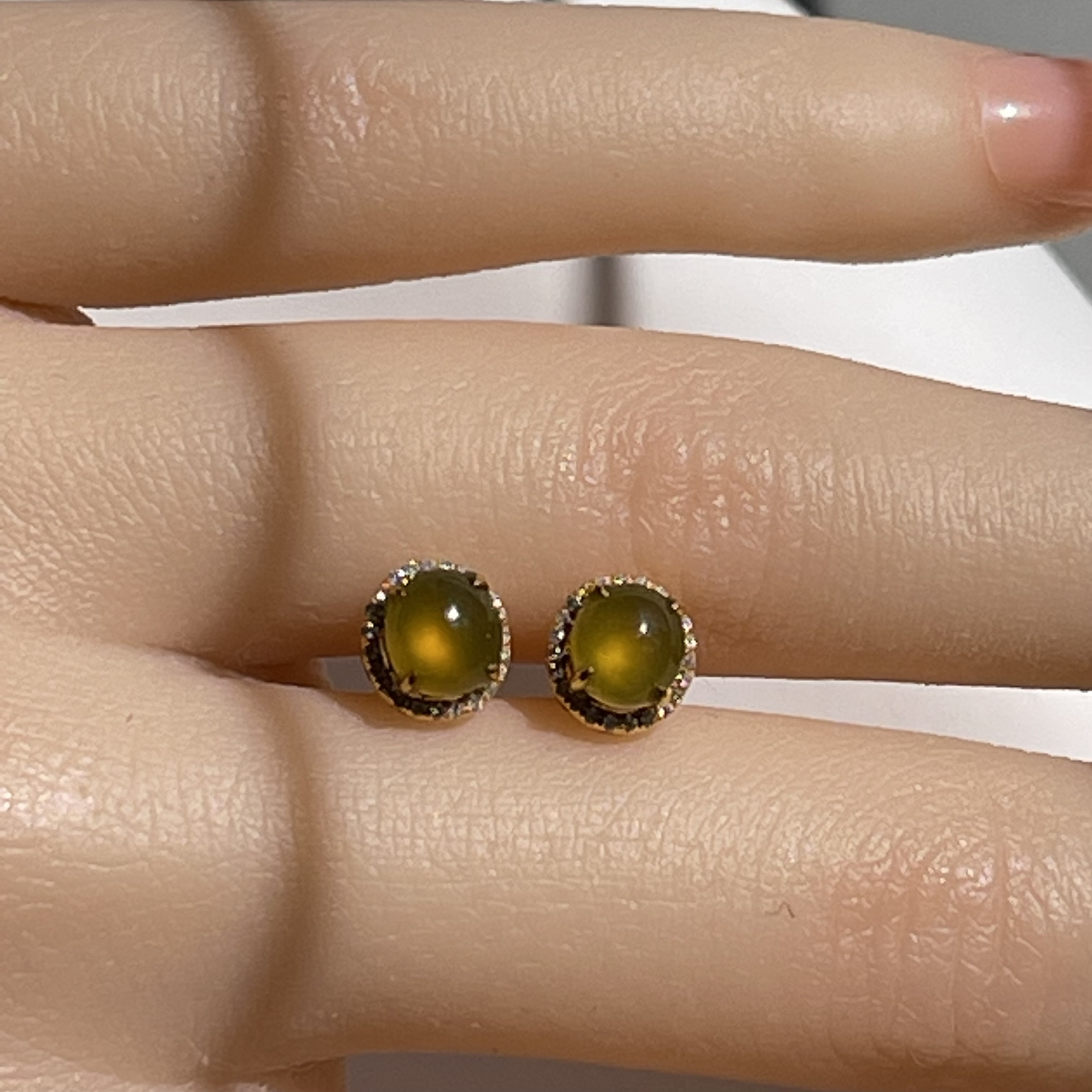 18K White Gold Golden Jade Earrings (PJA00318)