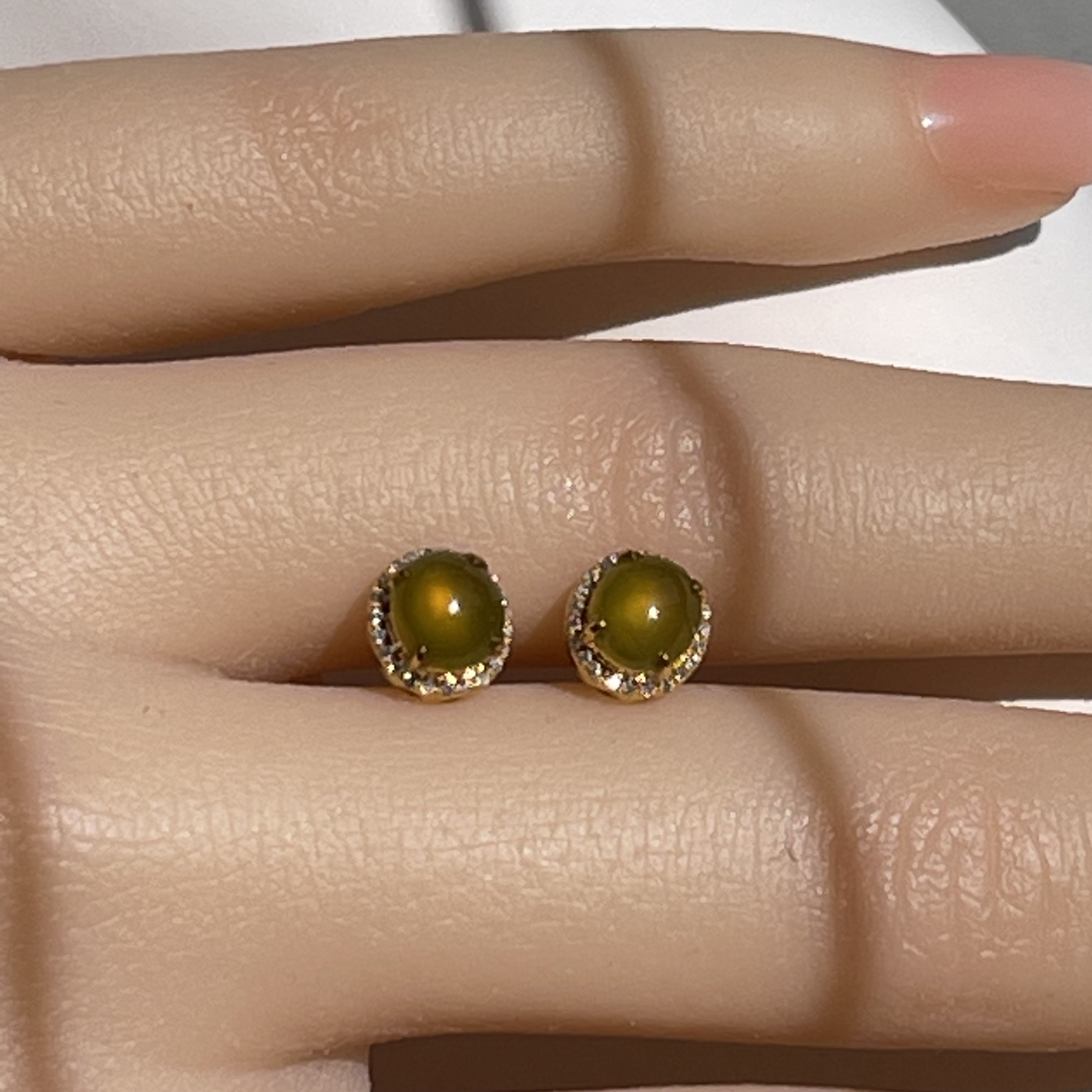 18K White Gold Golden Jade Earrings (PJA00318)