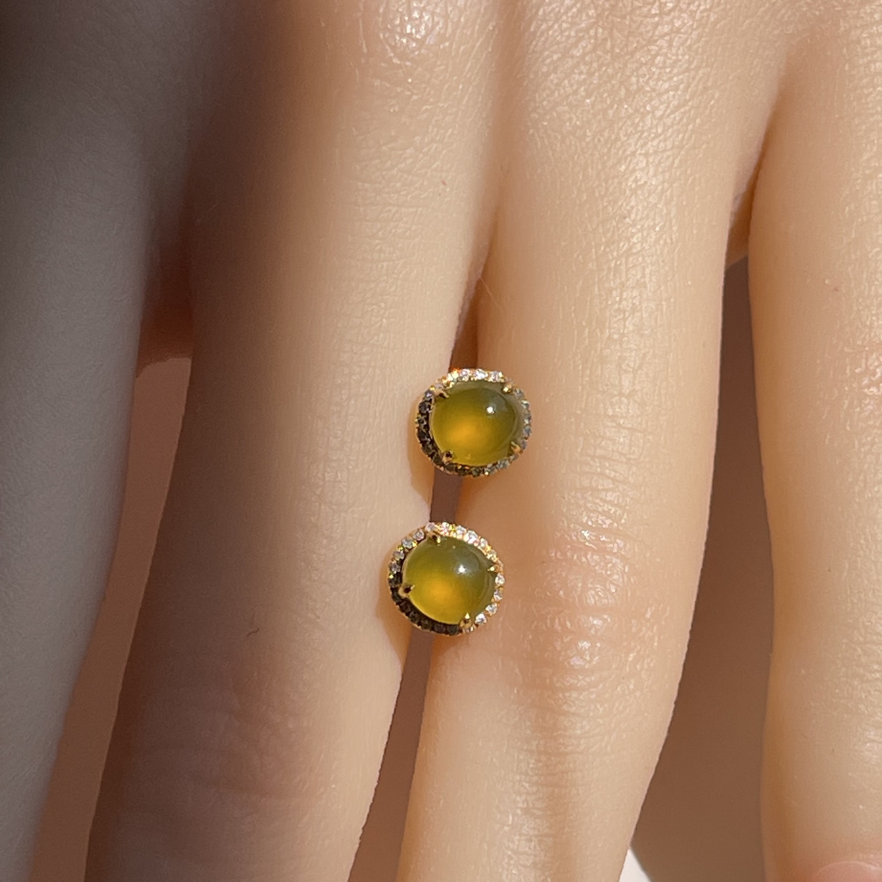 18K White Gold Golden Jade Earrings (PJA00318)