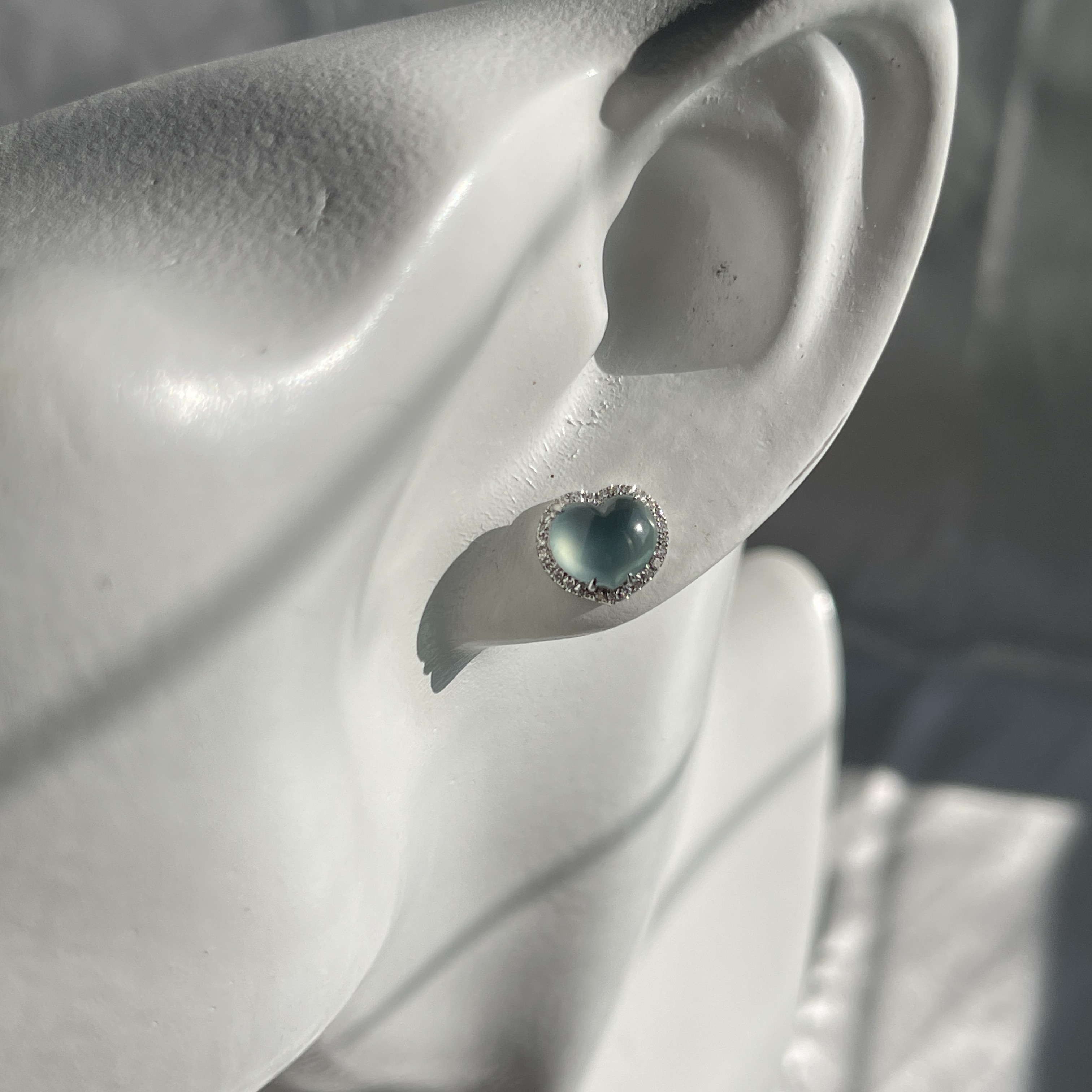 18K White Gold Light Blue Heart Shaped Jade Earrings (PJA00414)