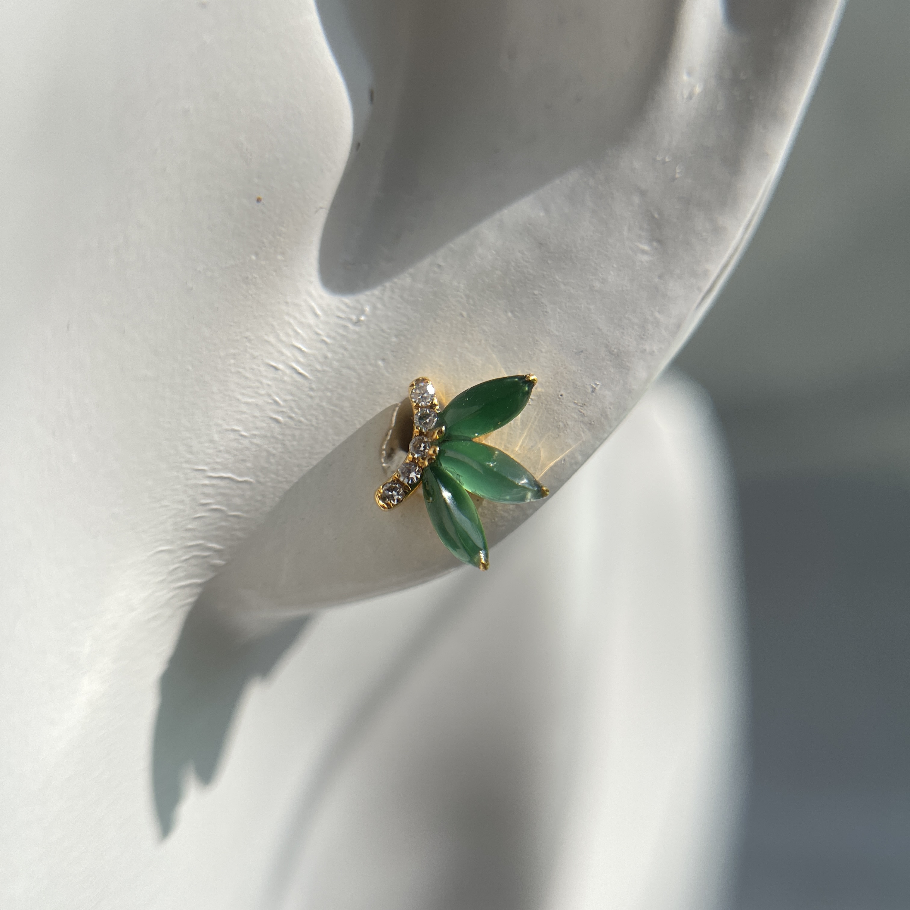 18K Yellow Gold Green Jade Earrings (PJA00357)