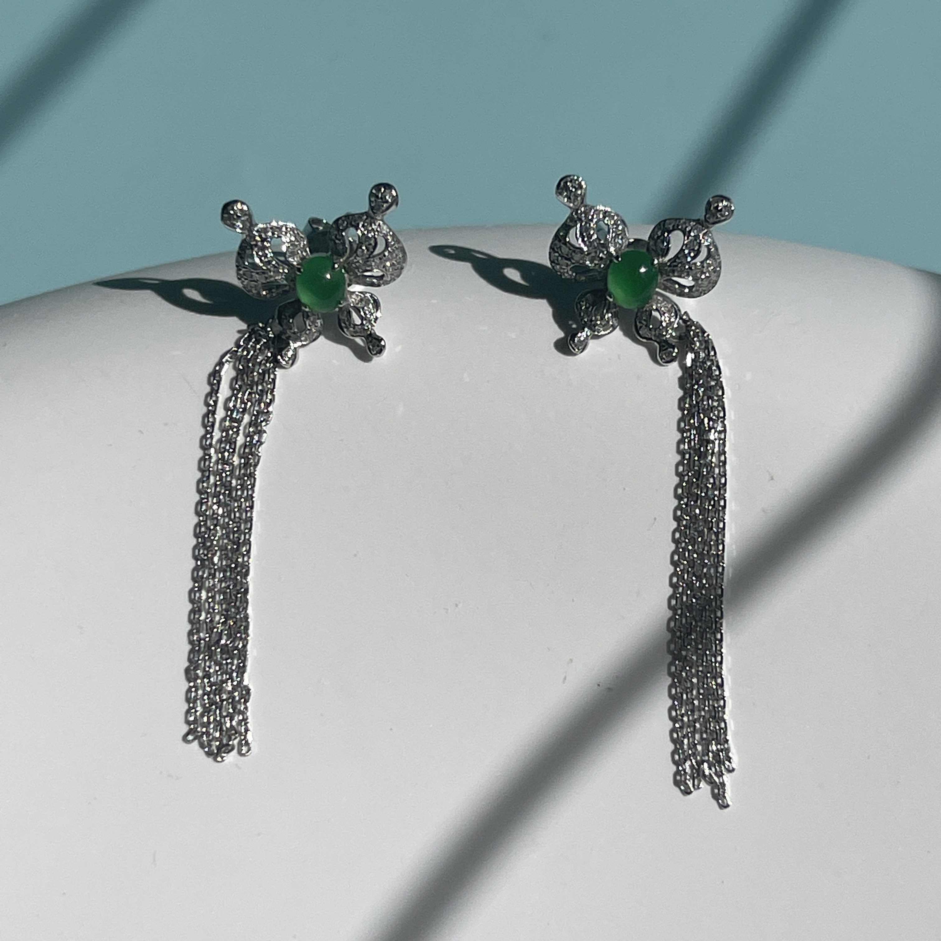 18k White Gold Butterfly Jade Earrings (PJA00020)