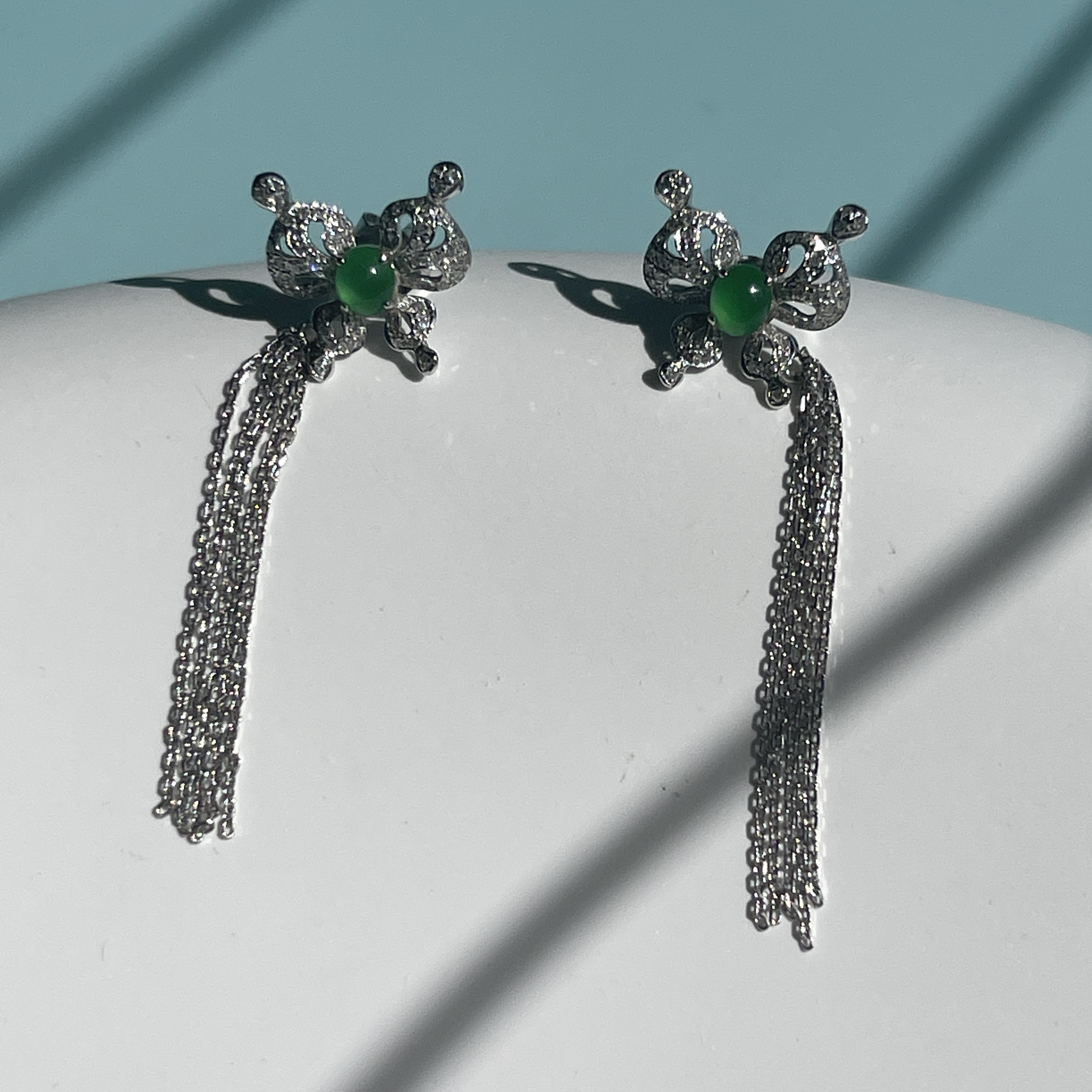 18k White Gold Butterfly Jade Earrings (PJA00020)