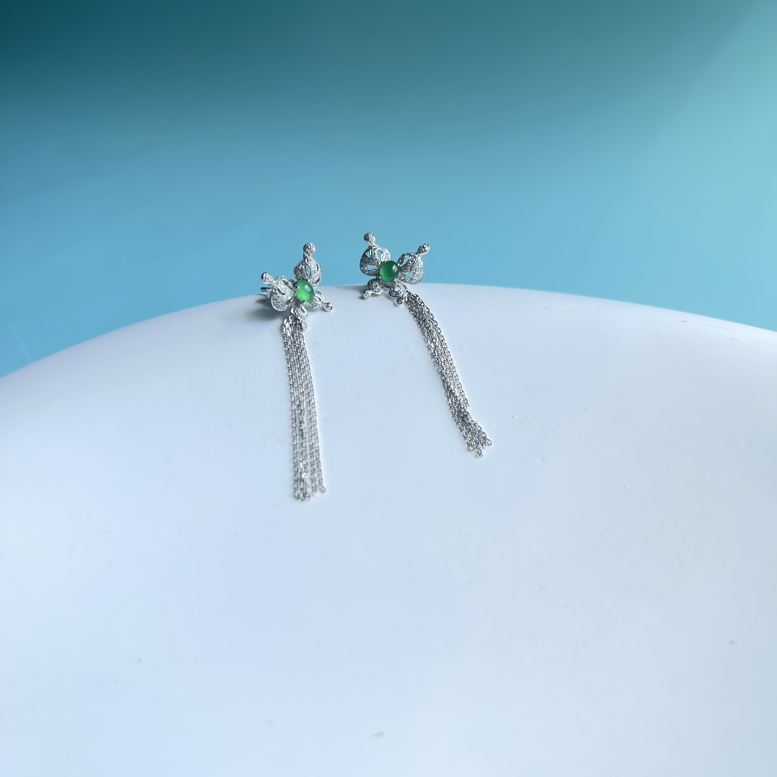 18k White Gold Butterfly Jade Earrings (PJA00020)
