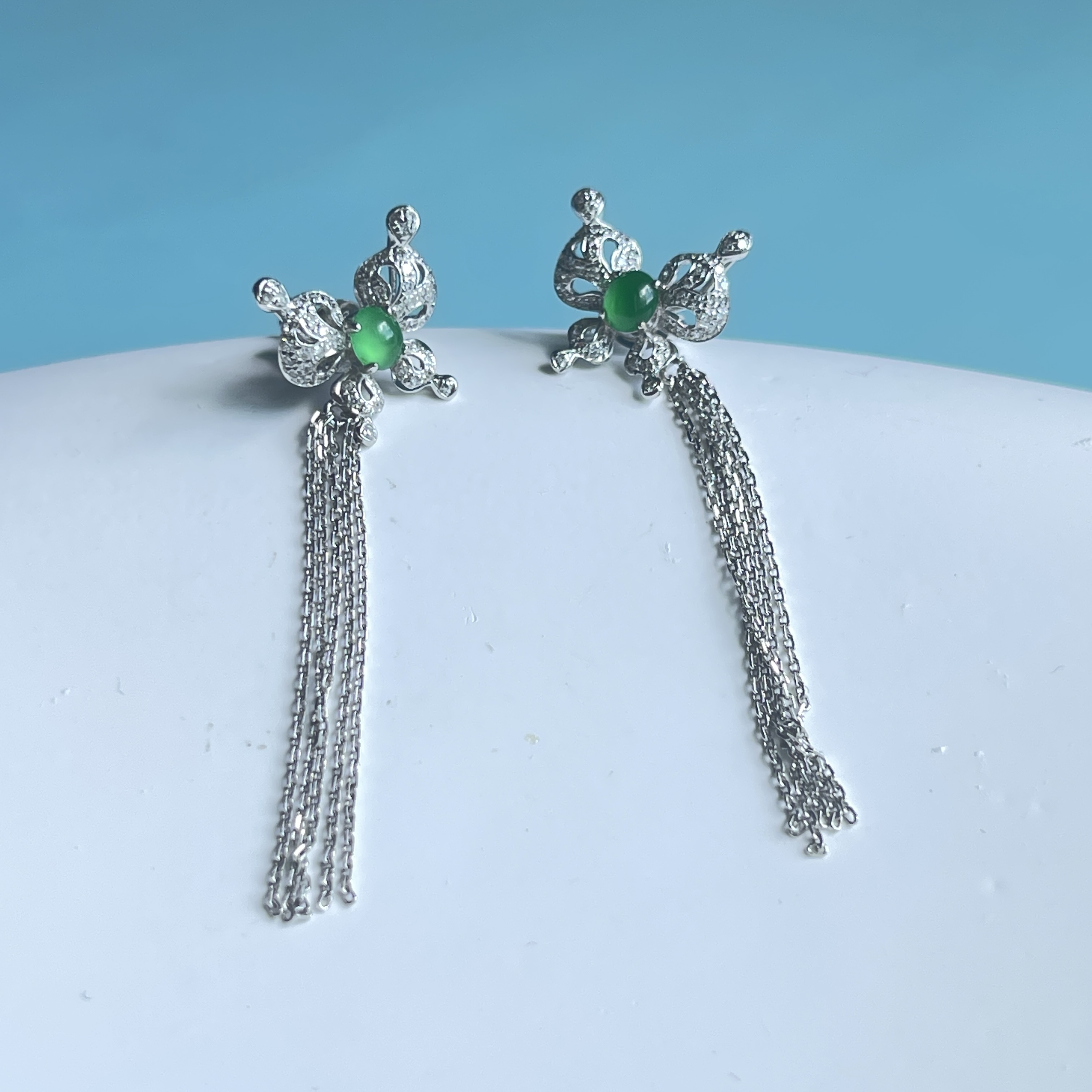 18k White Gold Butterfly Jade Earrings (PJA00020)