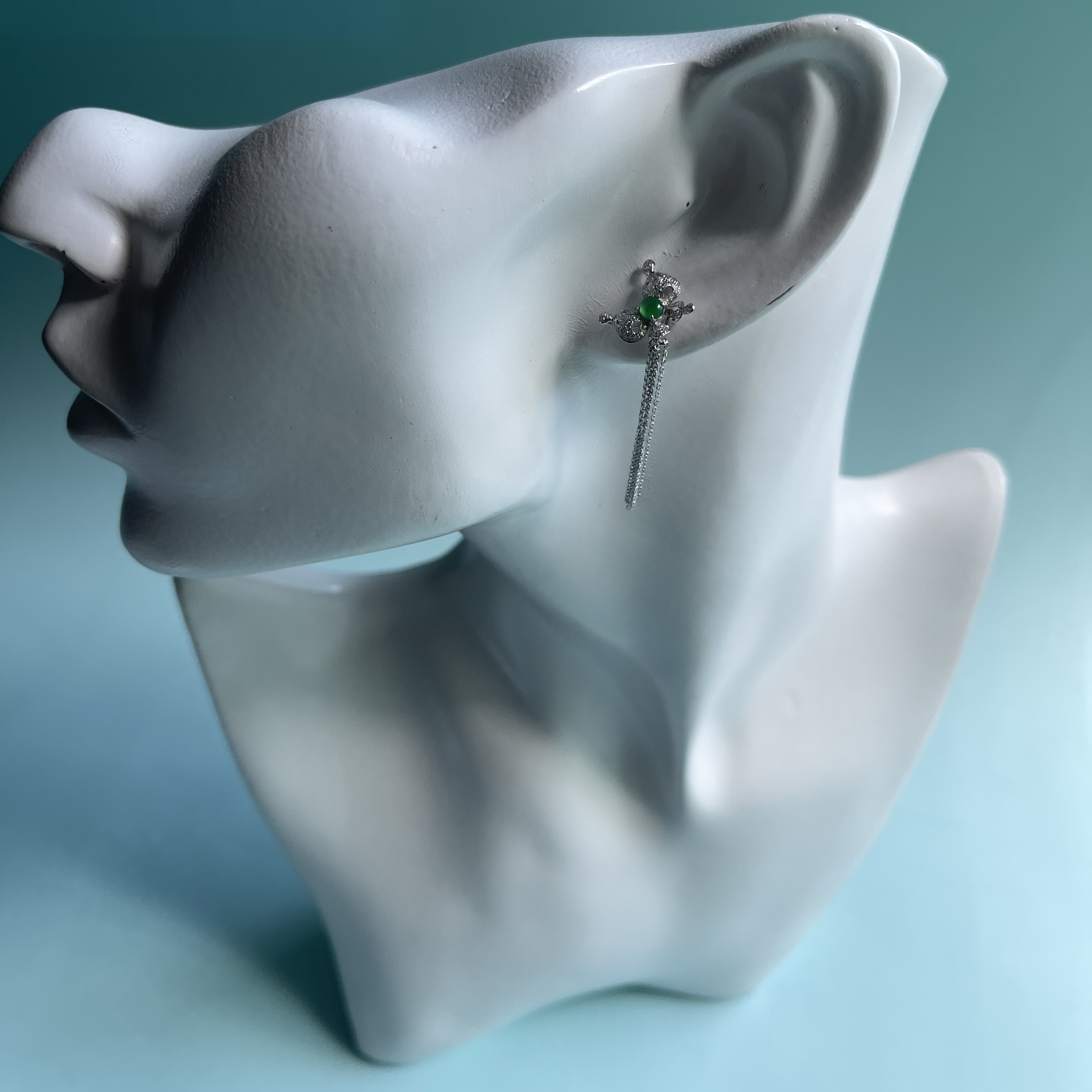 18k White Gold Butterfly Jade Earrings (PJA00020)