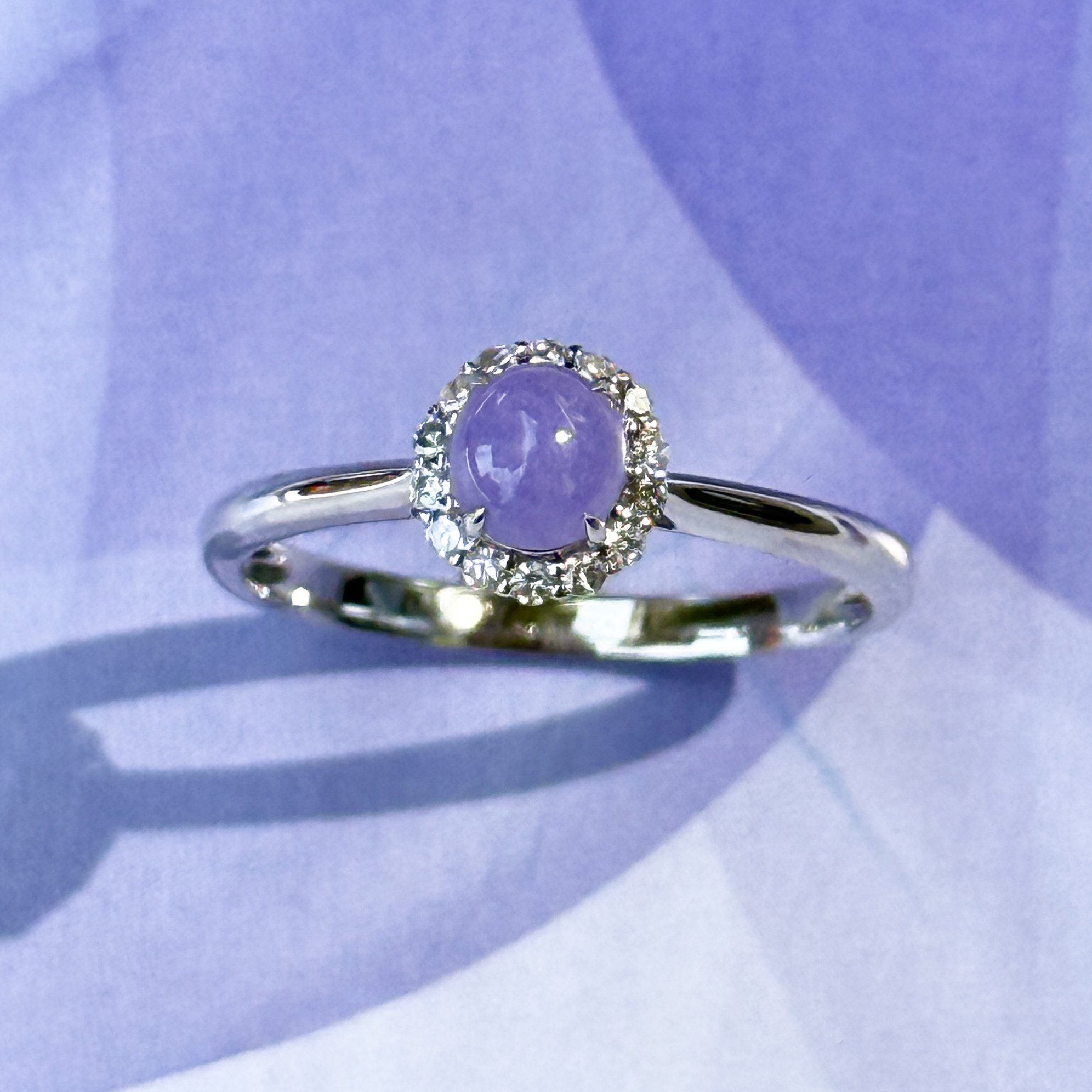 18K White Gold Lavender Jade Ring (PJA00514)