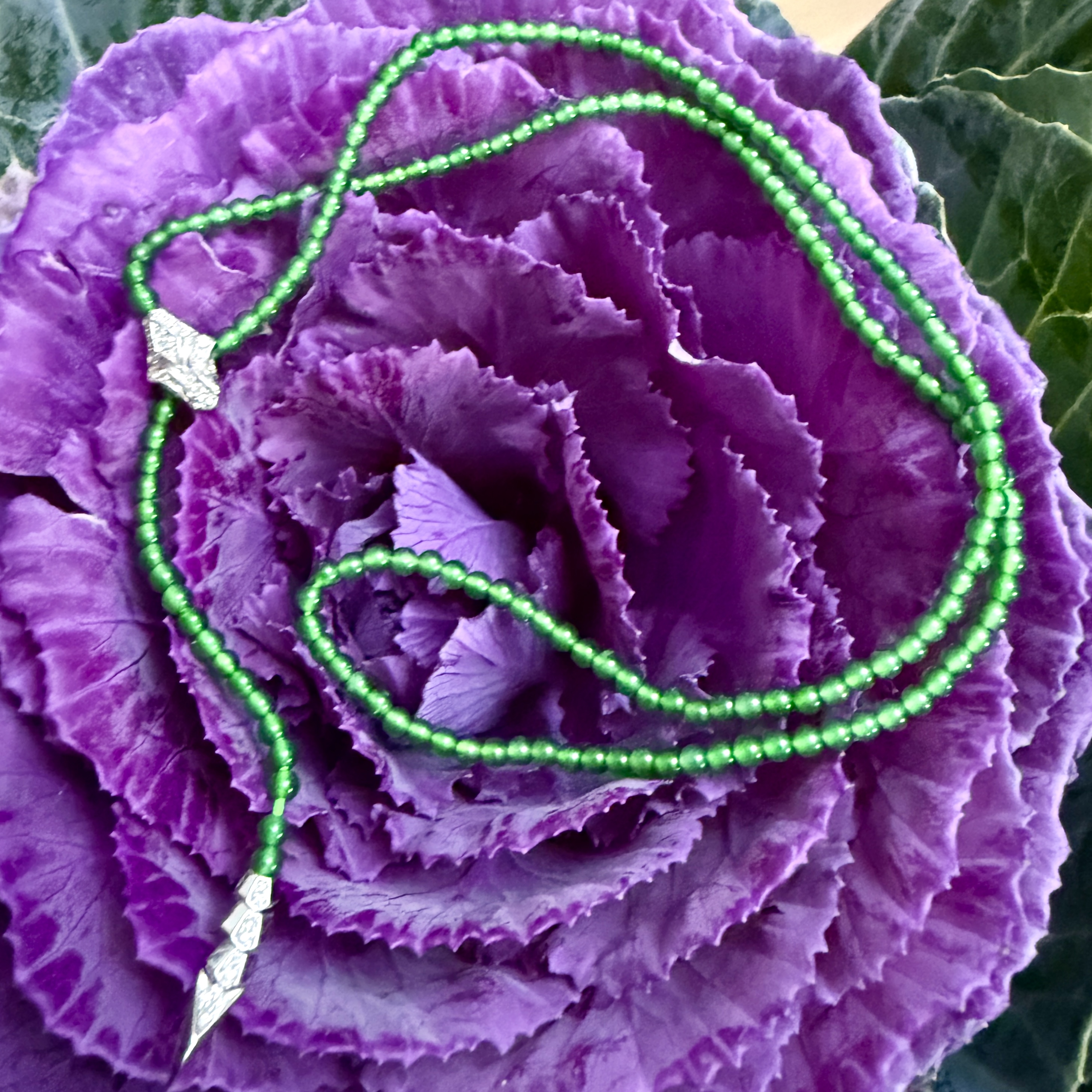 18k White Gold Green Jade Beads Necklace (PJA01022)