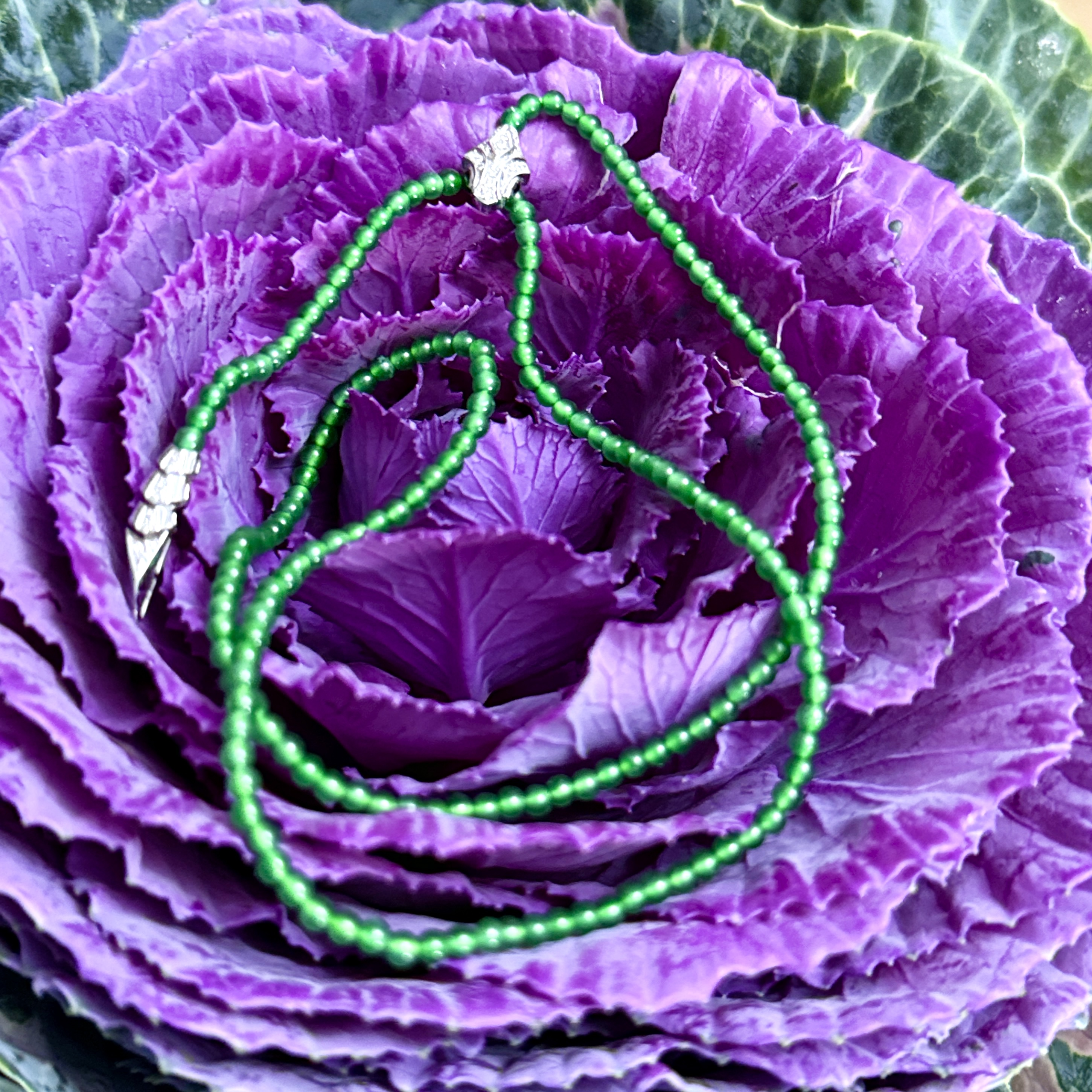 18k White Gold Green Jade Beads Necklace (PJA01022)