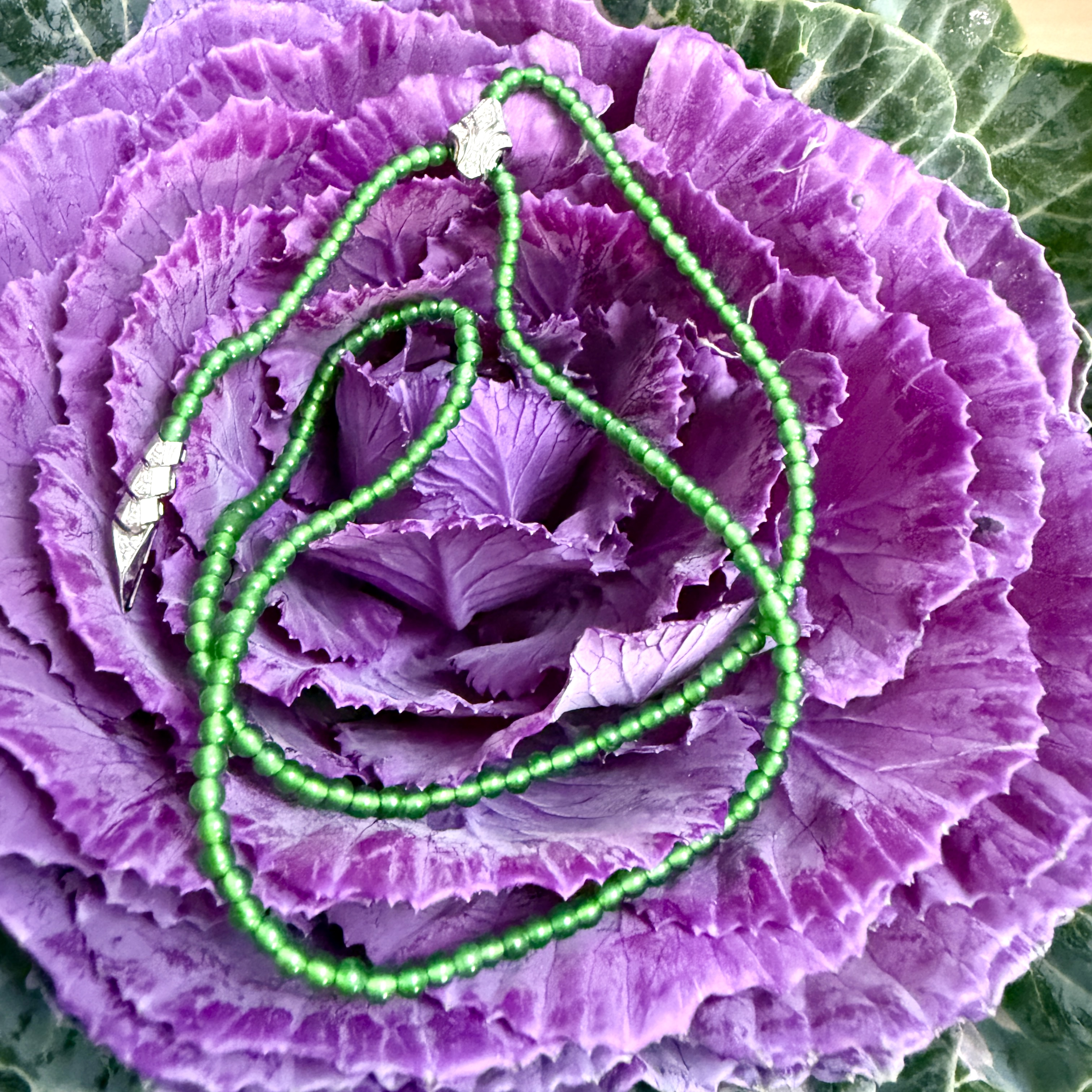 18k White Gold Green Jade Beads Necklace (PJA01022)