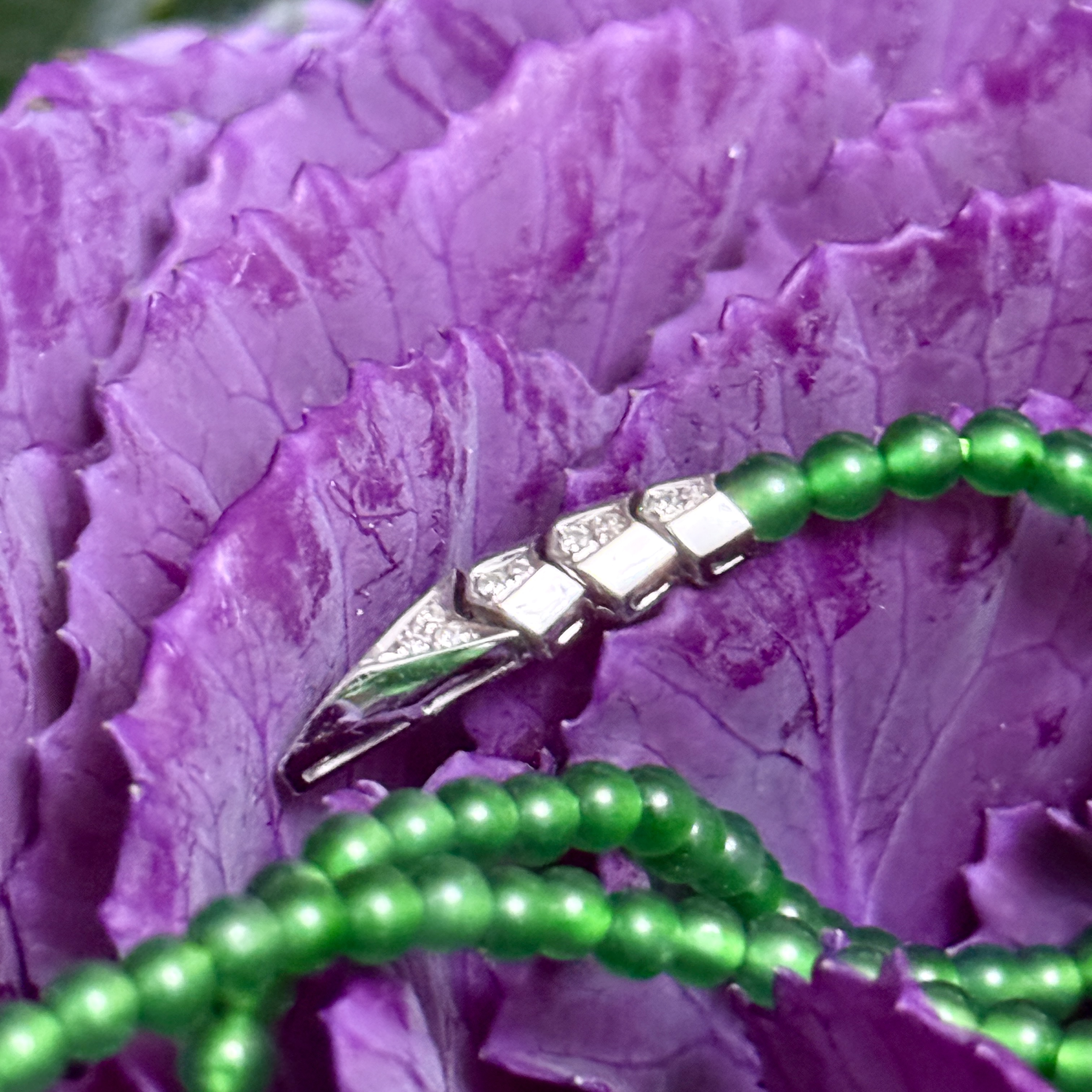 18k White Gold Green Jade Beads Necklace (PJA01022)