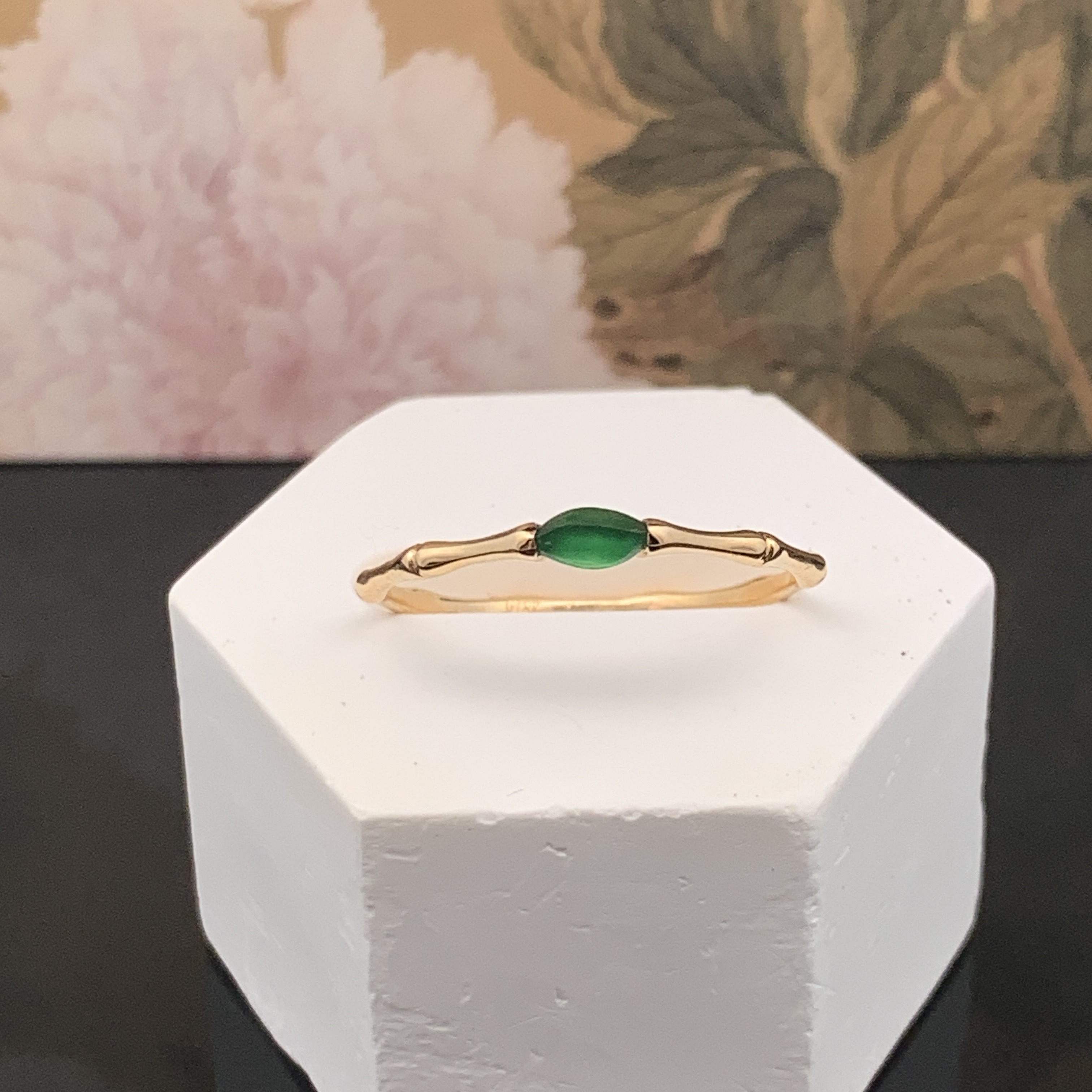 18K Yellow Gold Green Jade Ring (PJA00355A)