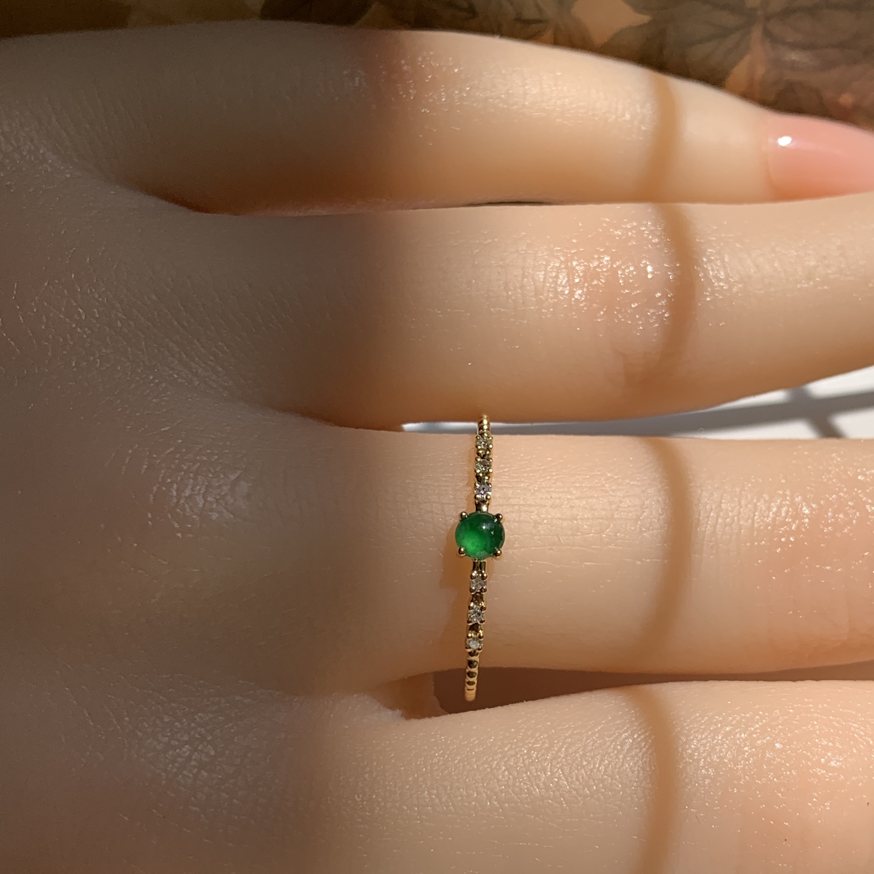 18K Yellow Gold Green Jade Ring (PJA00657D)