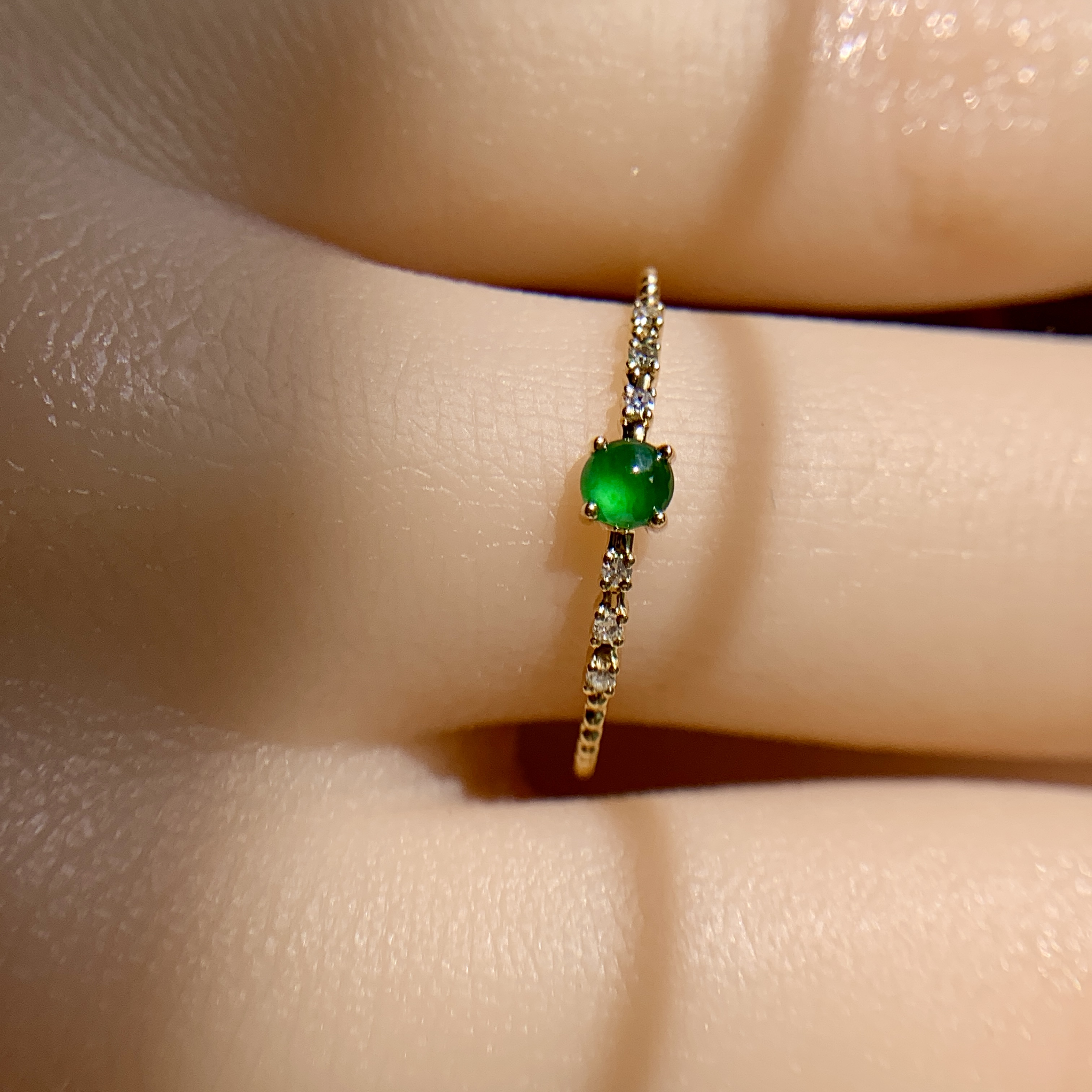 18K Yellow Gold Green Jade Ring (PJA00657D)