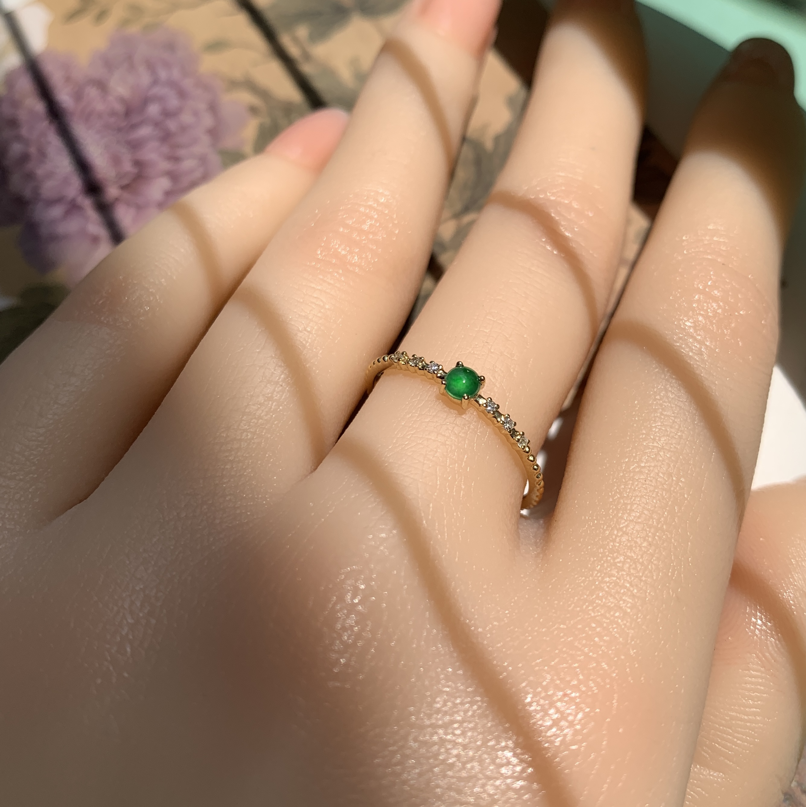 18K Yellow Gold Green Jade Ring (PJA00657D)