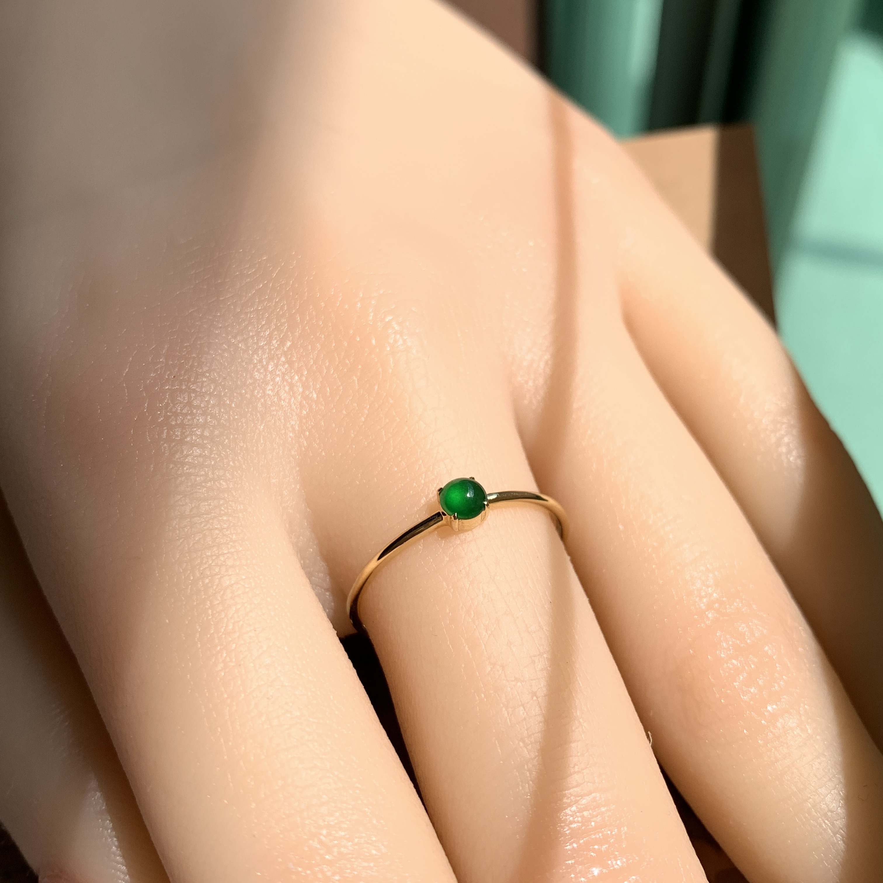 18K Yellow Gold Green Jade Ring (PJA00657C)