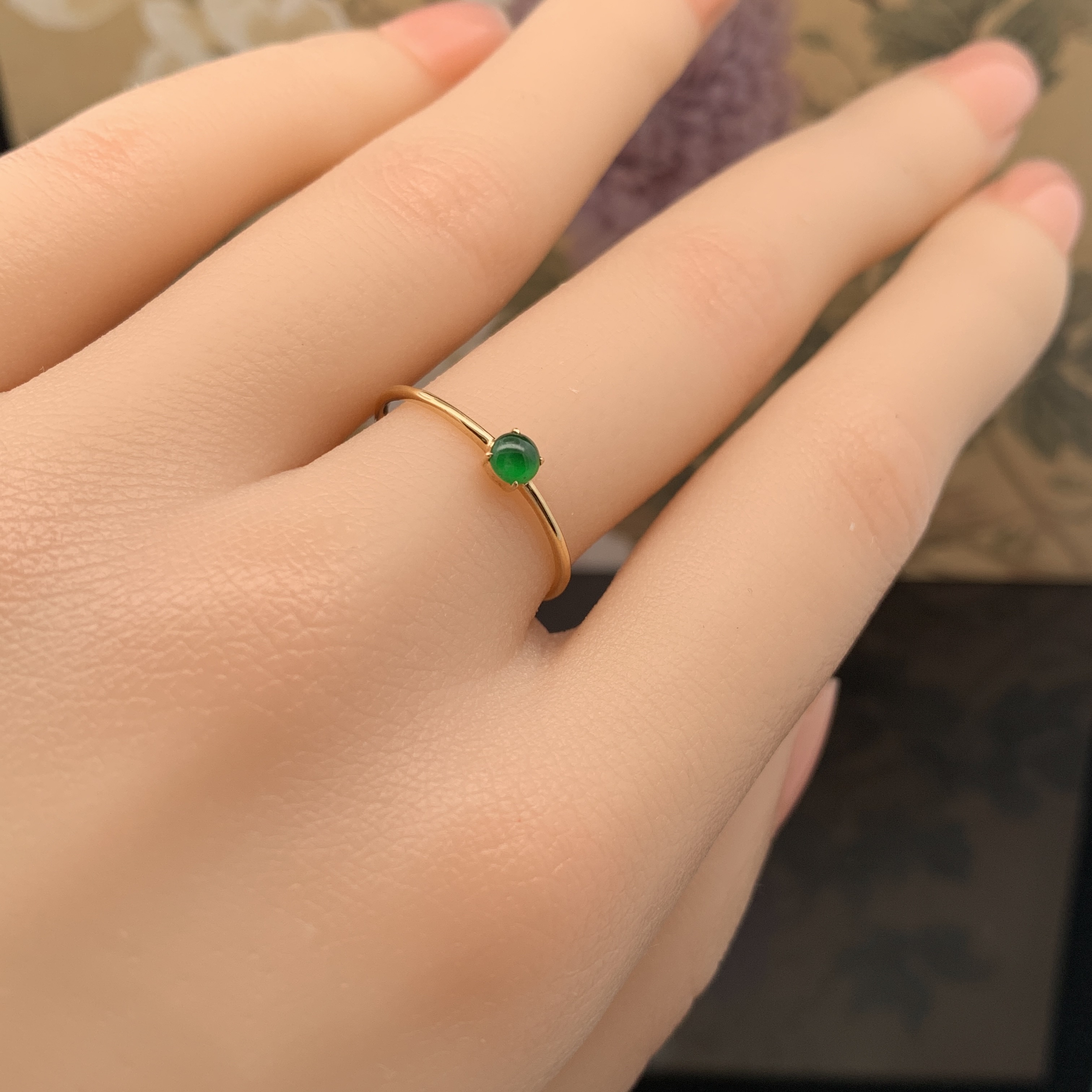 18K Yellow Gold Green Jade Ring (PJA00657C)