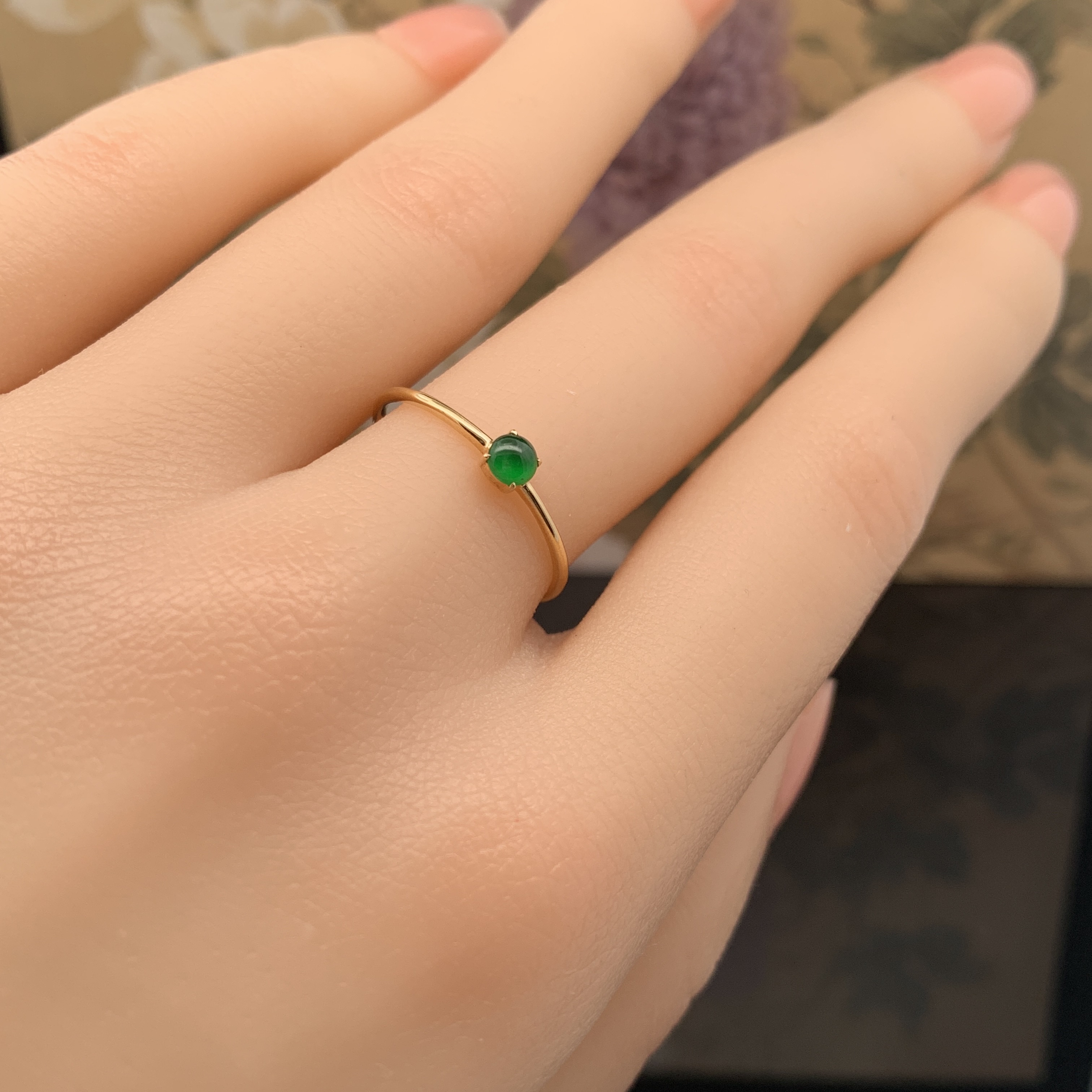 18K Yellow Gold Green Jade Ring (PJA00657C)