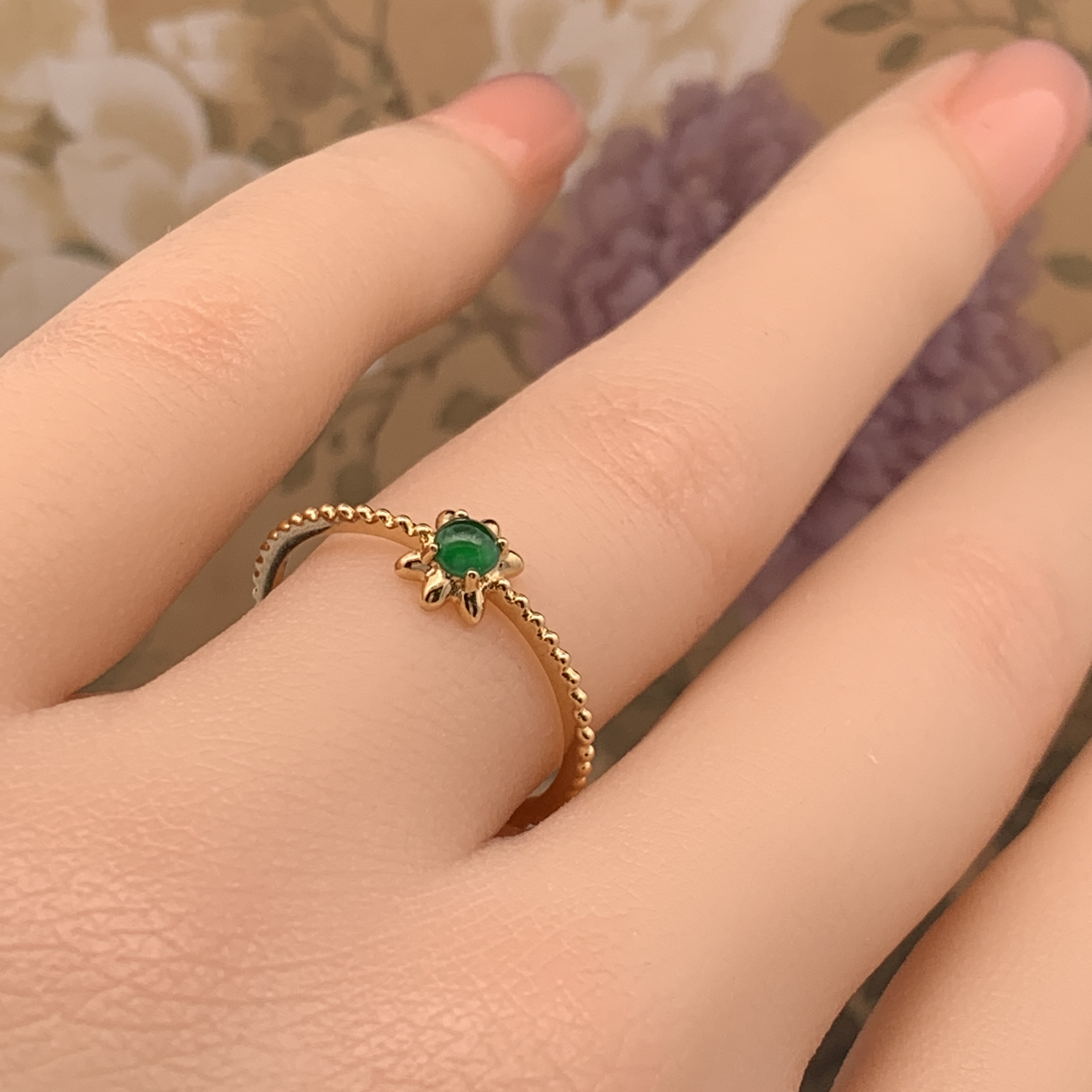 18K Yellow Gold Green Jade Ring (PJA00657A)