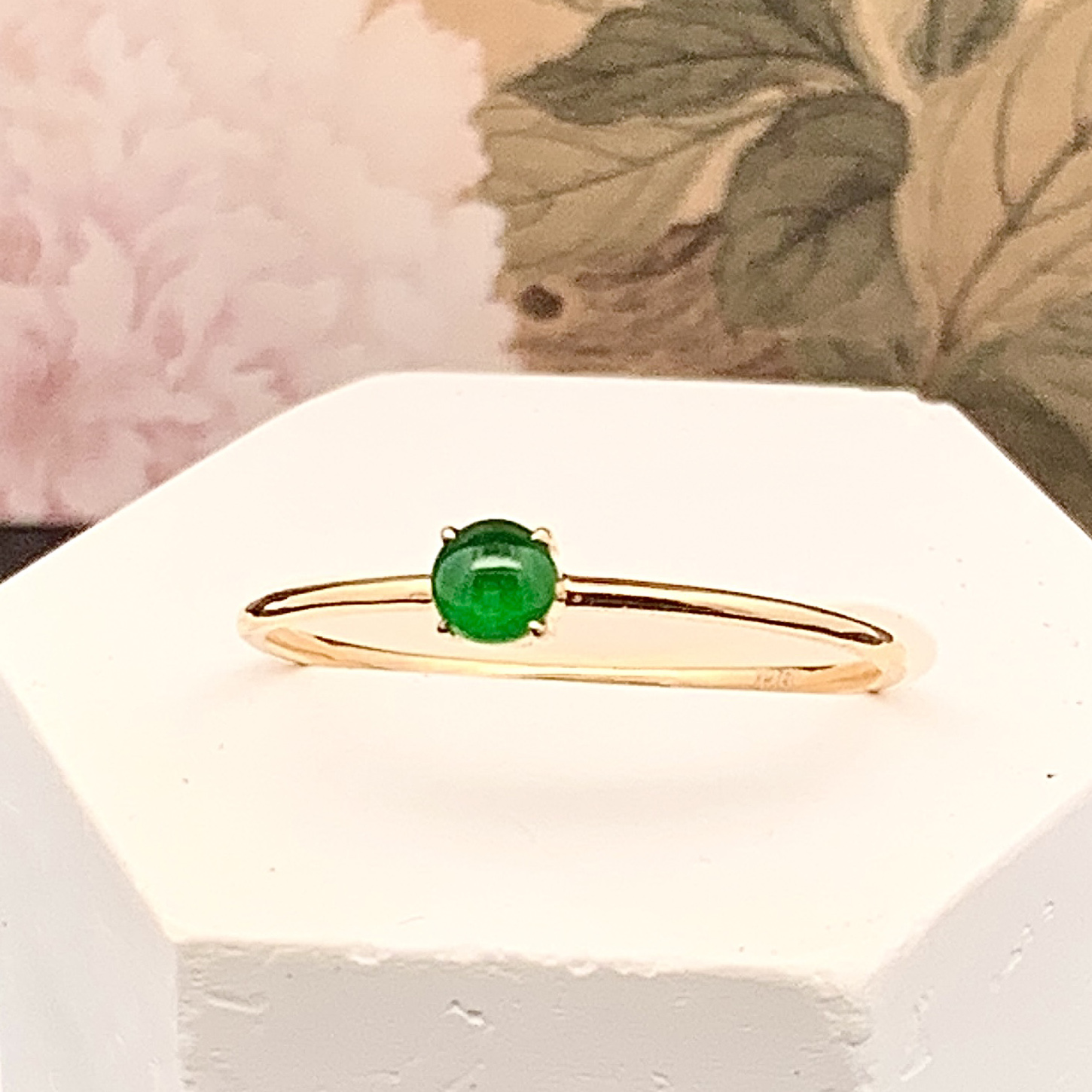 18K Yellow Gold Green Jade Ring (PJA00657C)