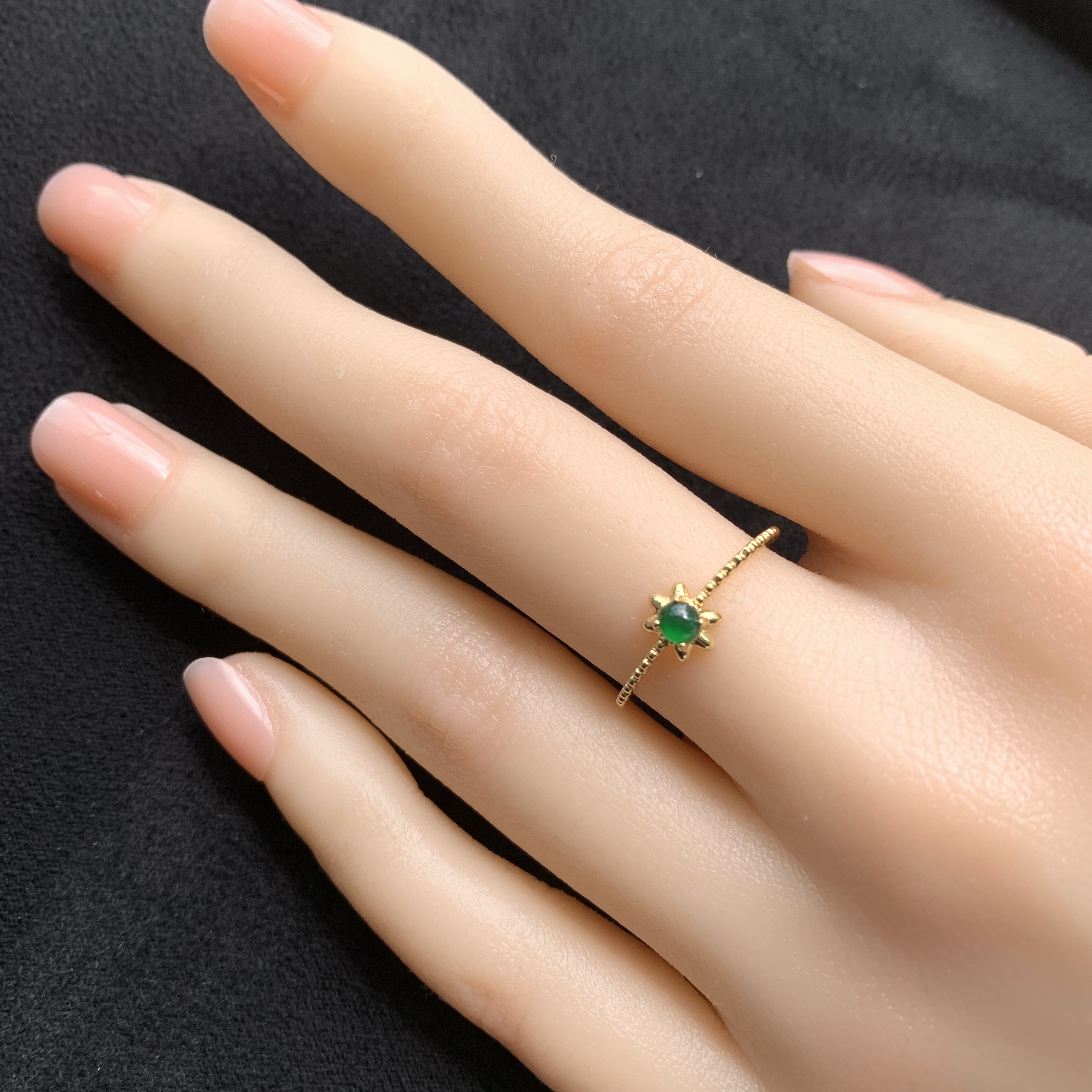 18K Yellow Gold Green Jade Ring (PJA00657A)