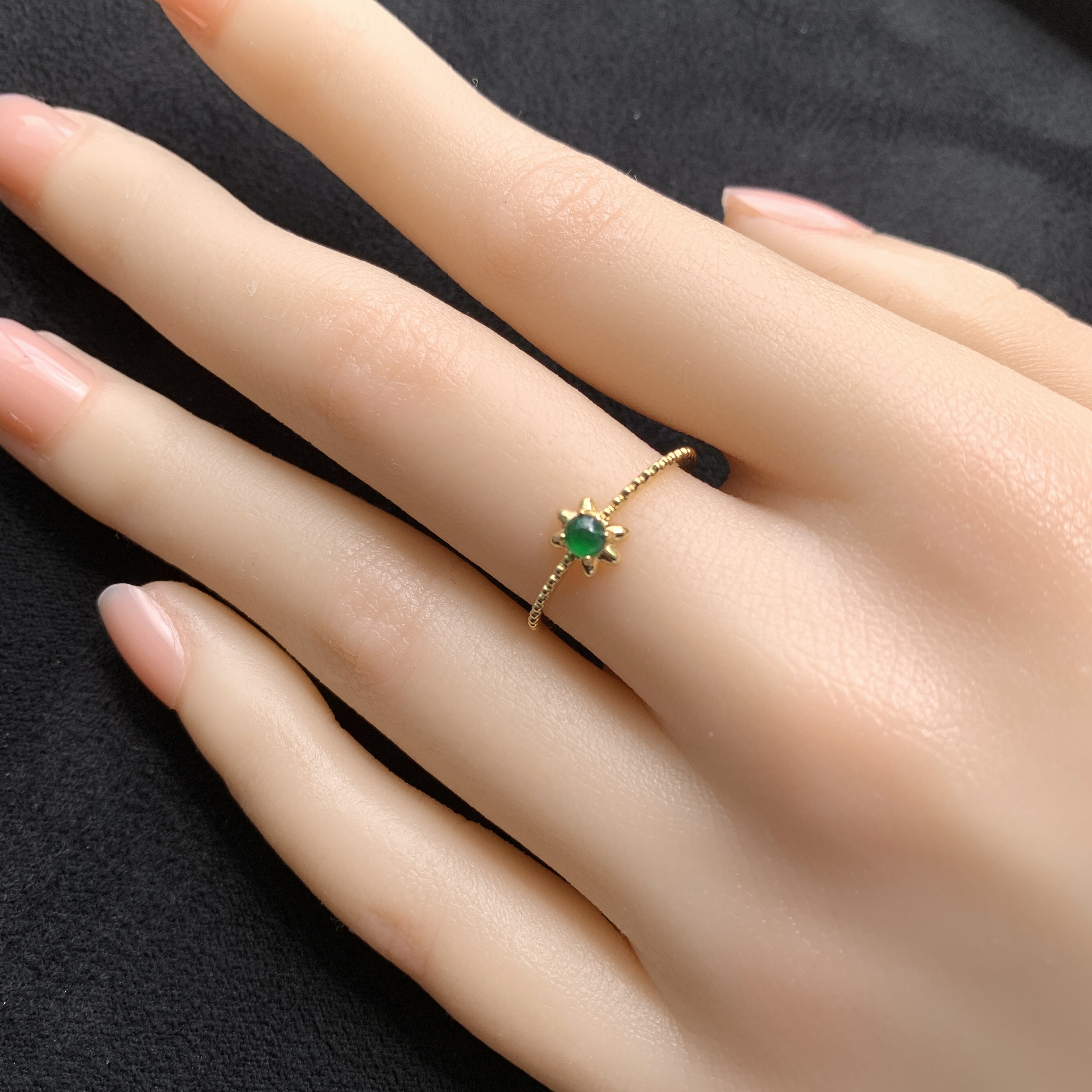 18K Yellow Gold Green Jade Ring (PJA00657A)