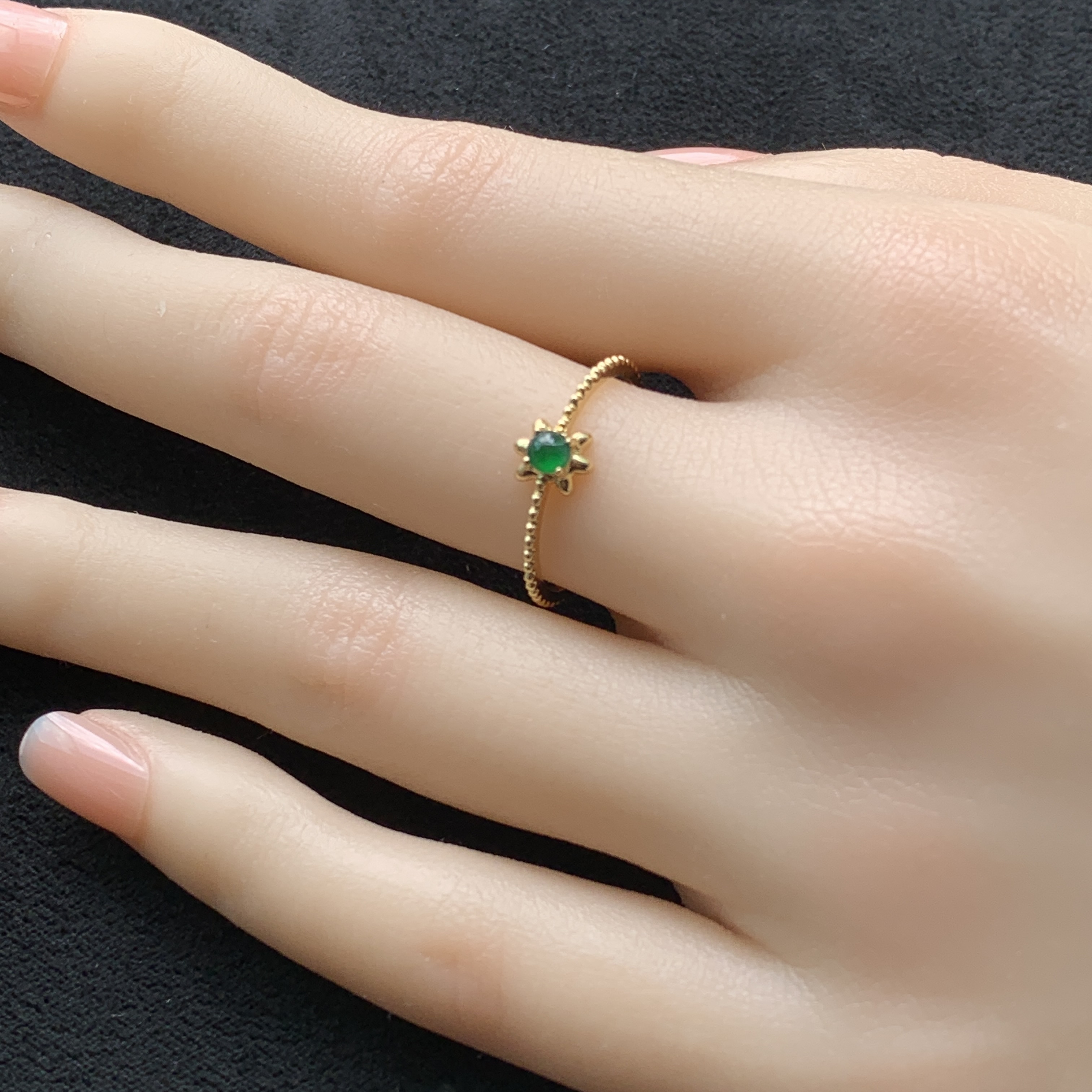 18K Yellow Gold Green Jade Ring (PJA00657A)