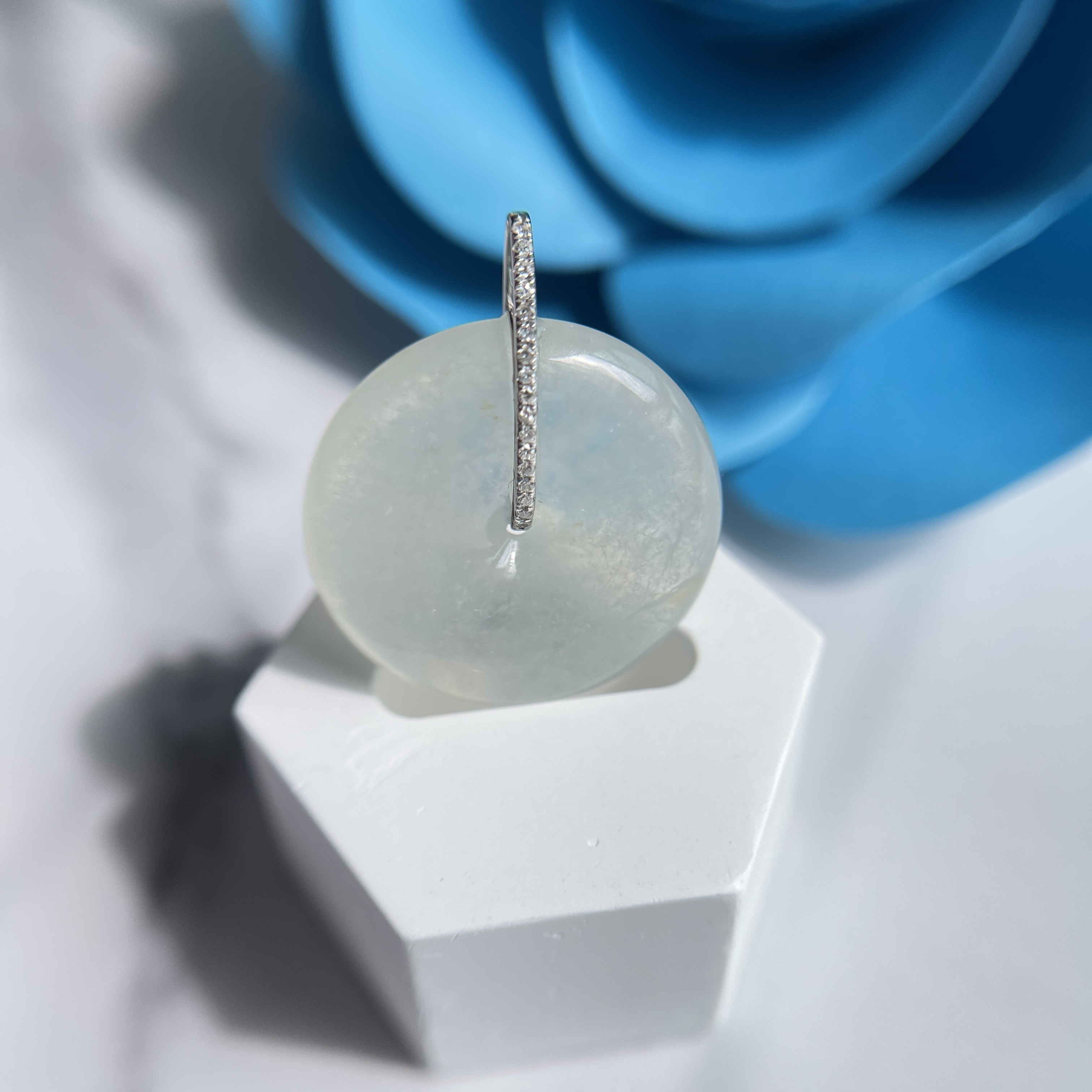 18K White Gold Safety Coin Jade Pendant (PJA00285)