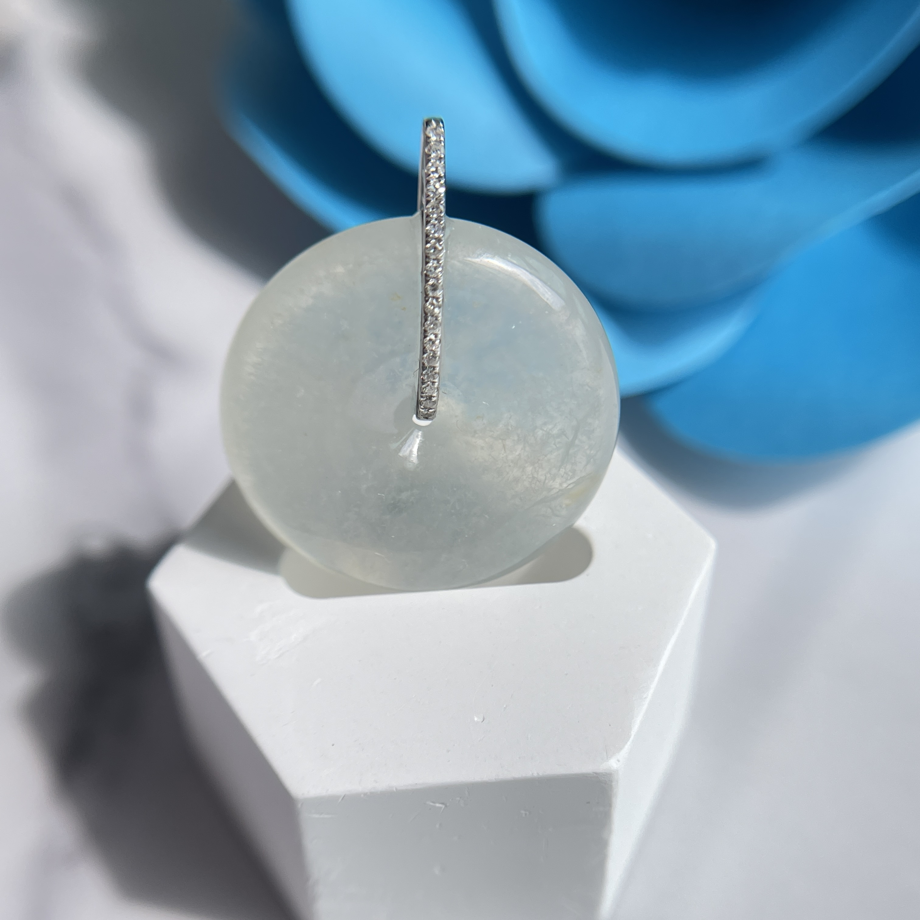 18K White Gold Safety Coin Jade Pendant (PJA00285)