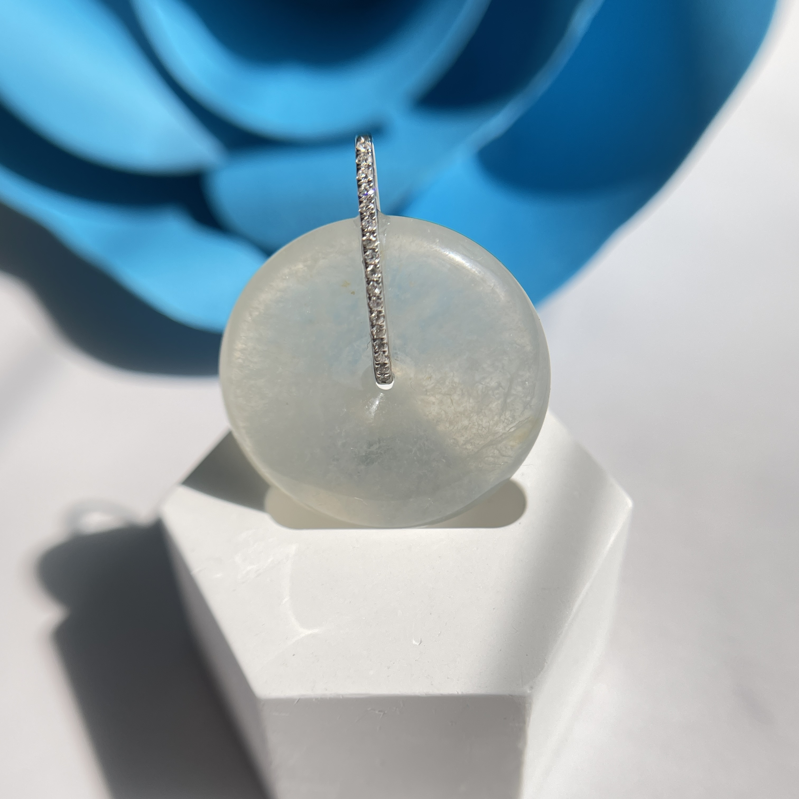 18K White Gold Safety Coin Jade Pendant (PJA00285)