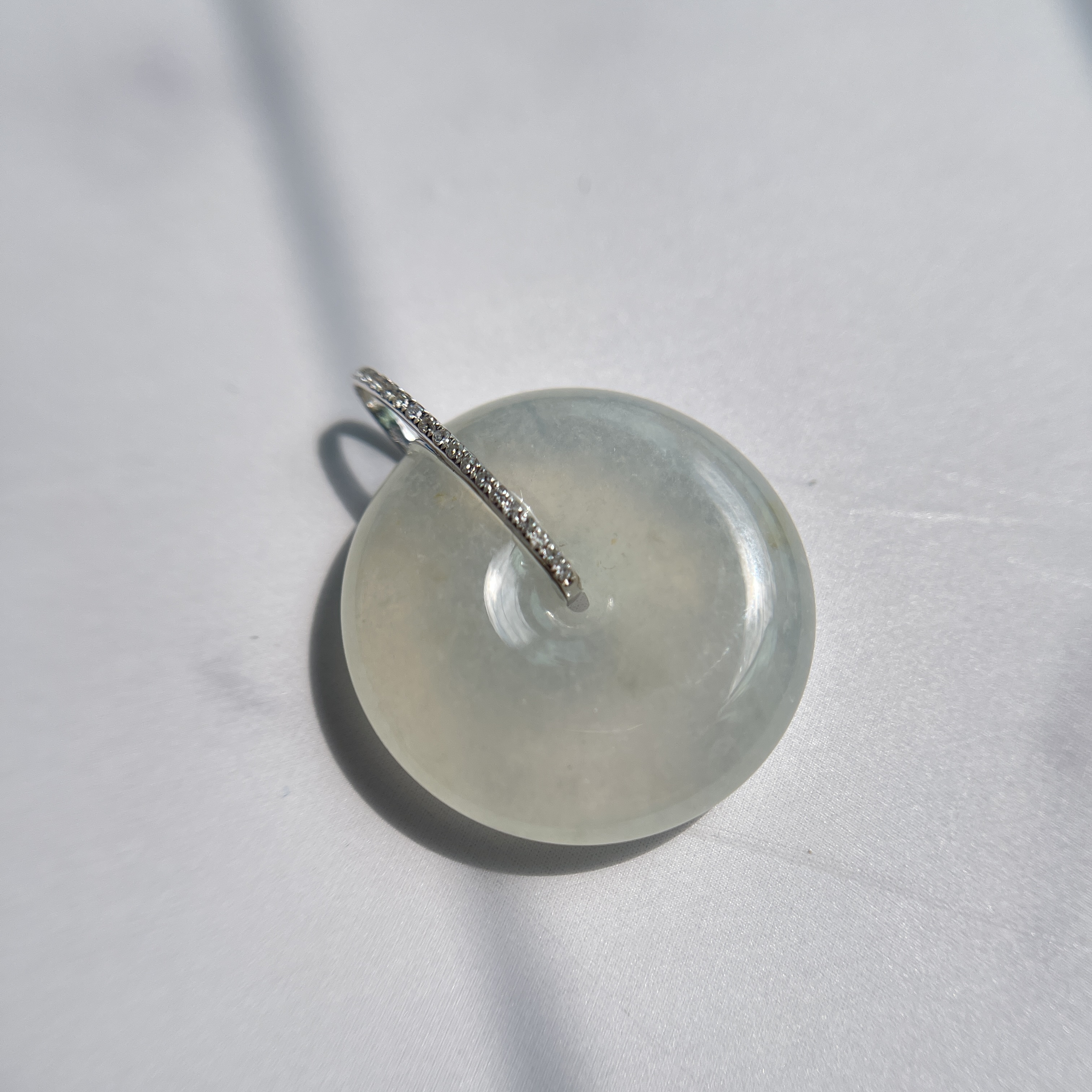 18K White Gold Safety Coin Jade Pendant (PJA00285)