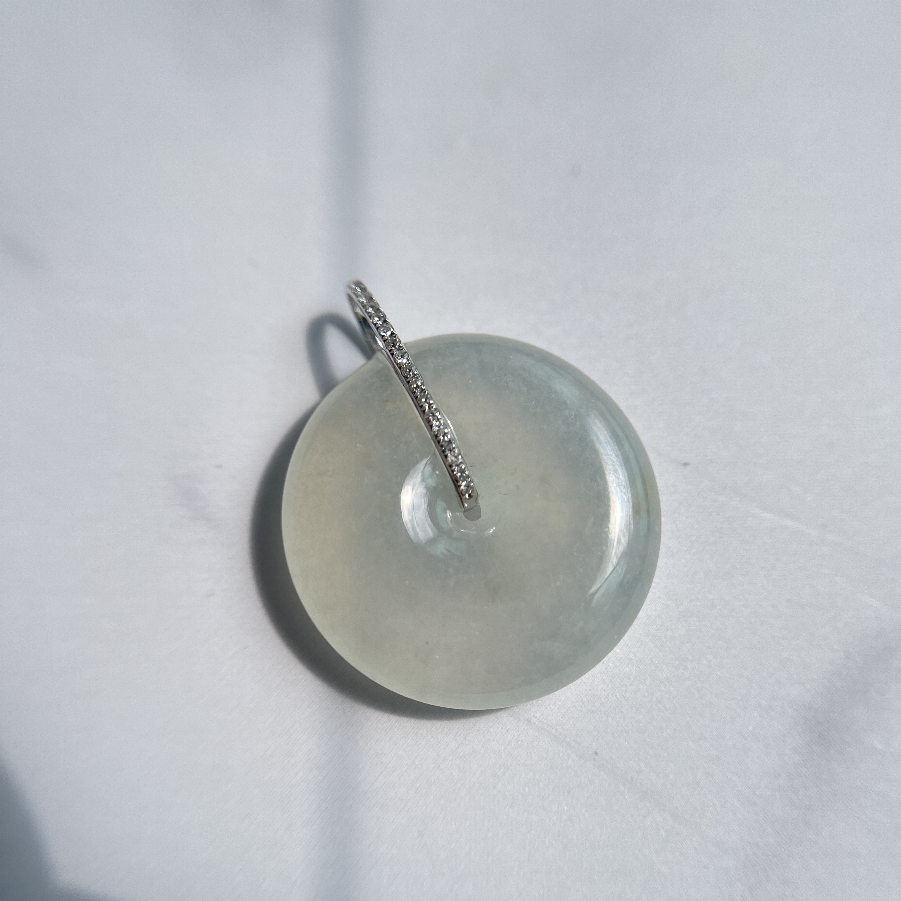 18K White Gold Safety Coin Jade Pendant (PJA00285)