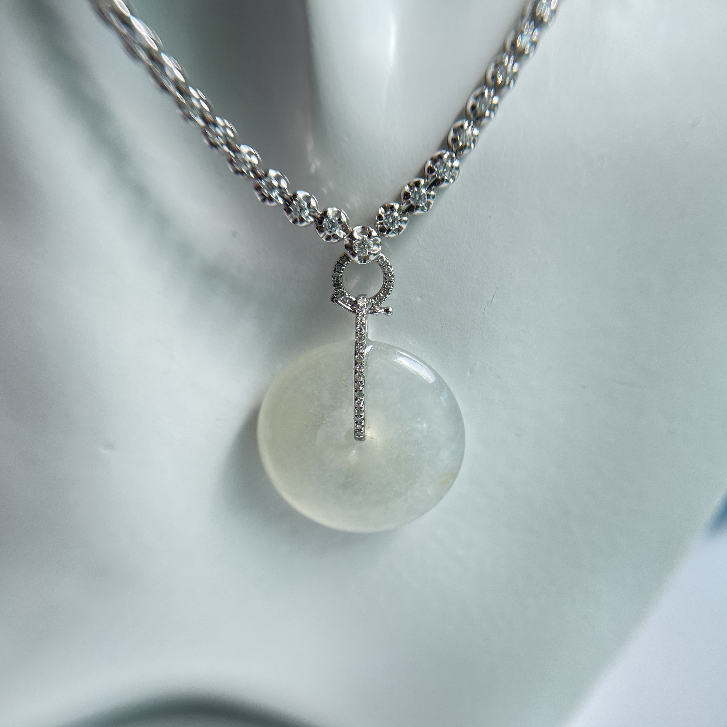 18K White Gold Safety Coin Jade Pendant (PJA00285)