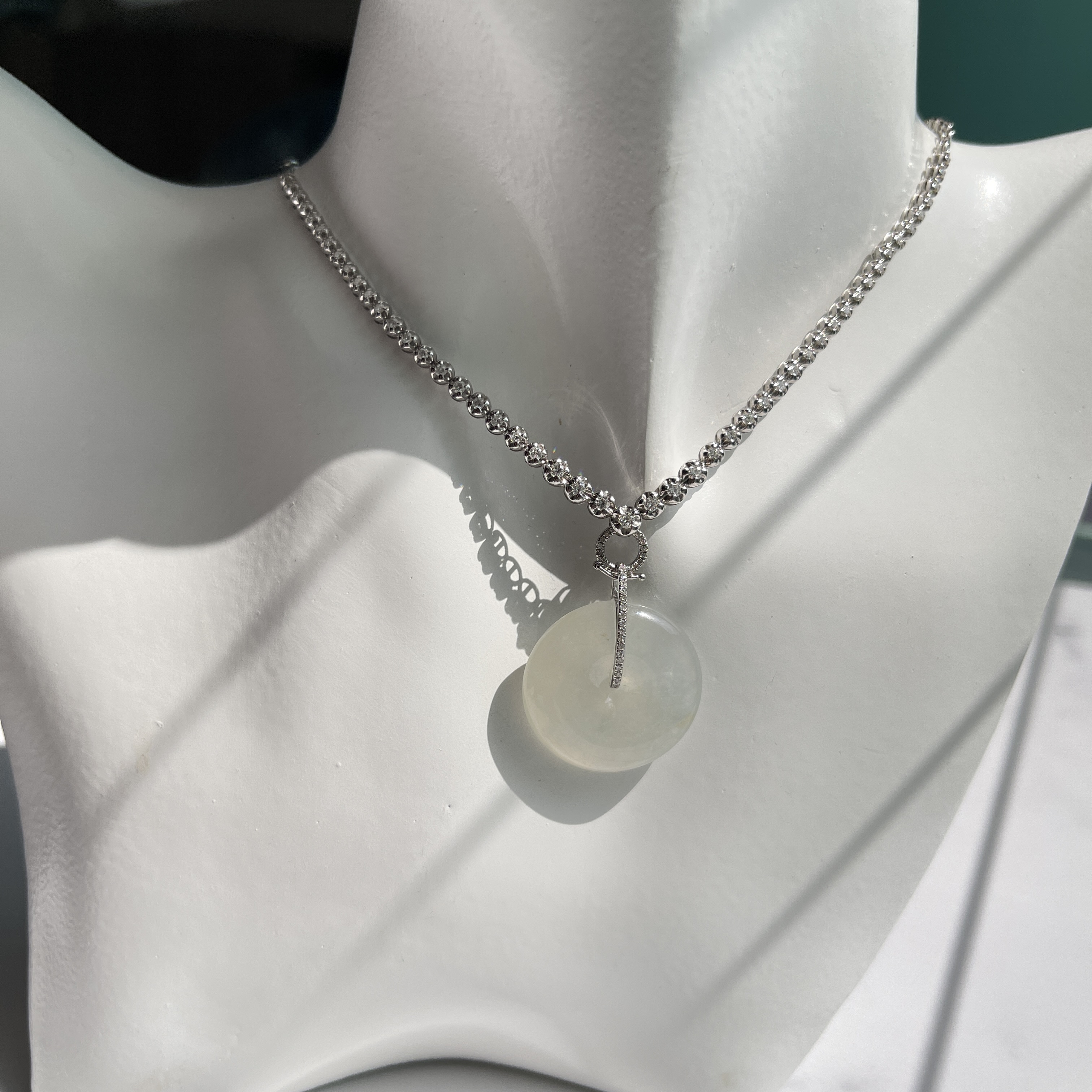 18K White Gold Safety Coin Jade Pendant (PJA00285)