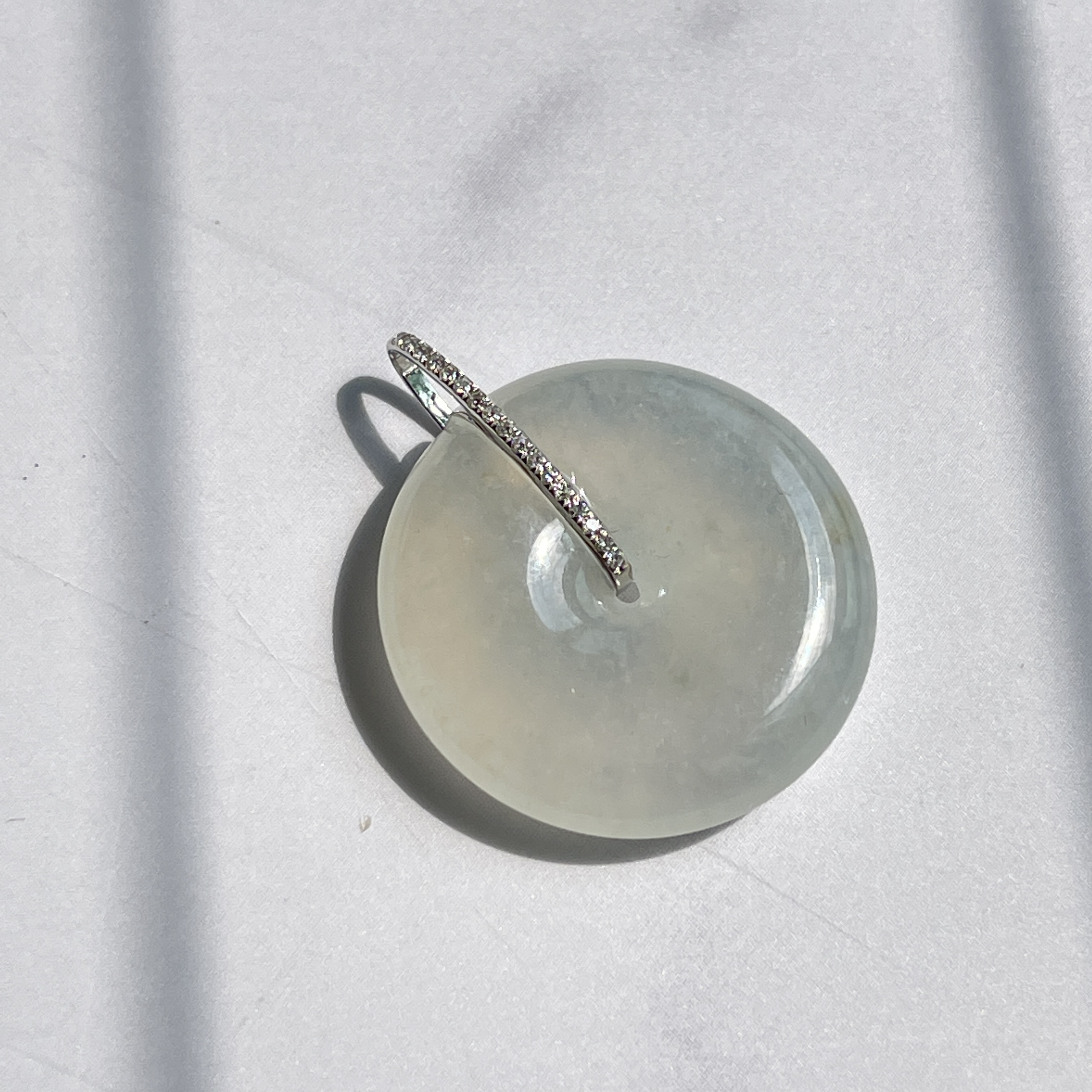 18K White Gold Safety Coin Jade Pendant (PJA00285)
