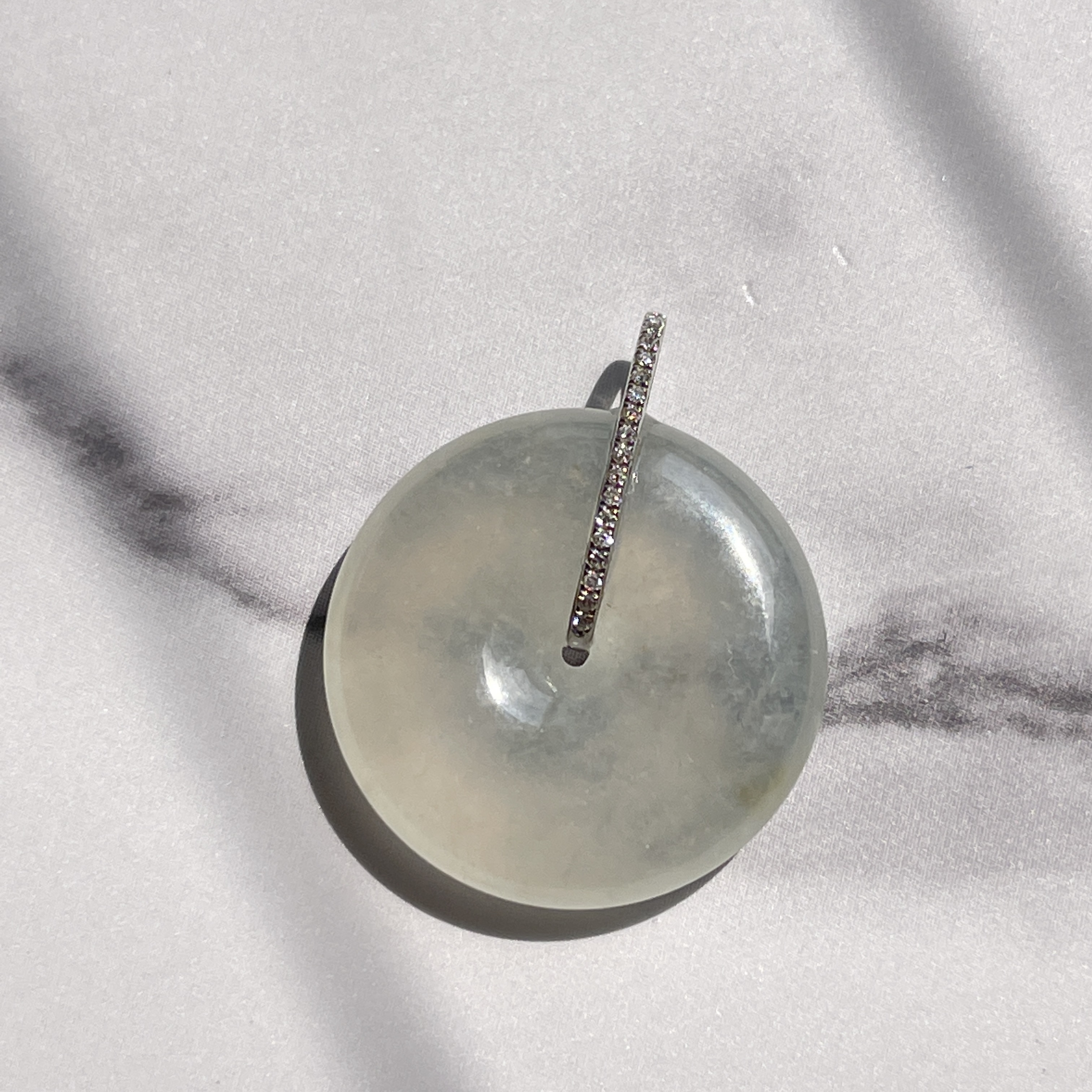 18K White Gold Safety Coin Jade Pendant (PJA00285)